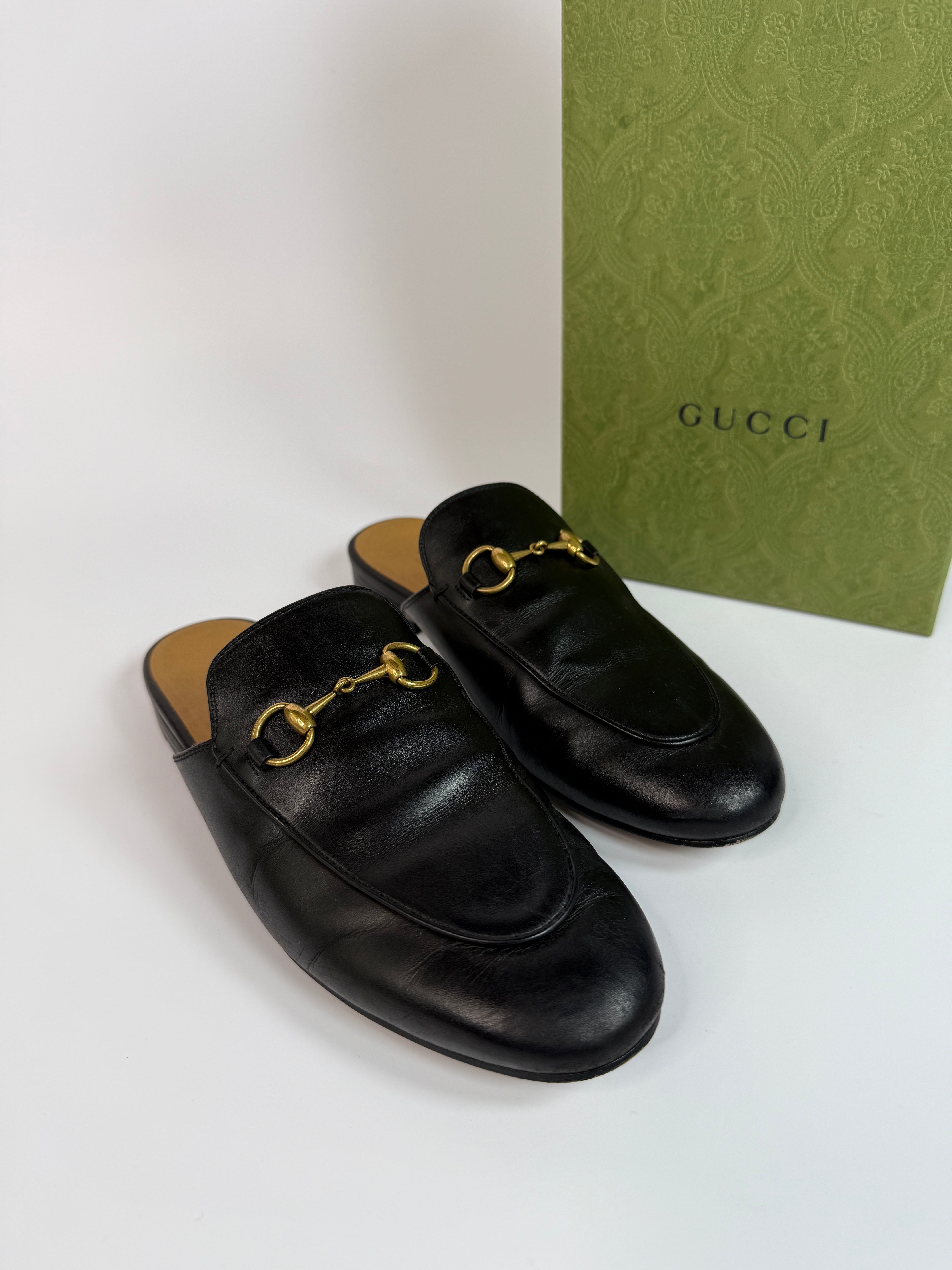 Gucci Princetown Mules In Black Leather (Size 37.5/UK4.5)
