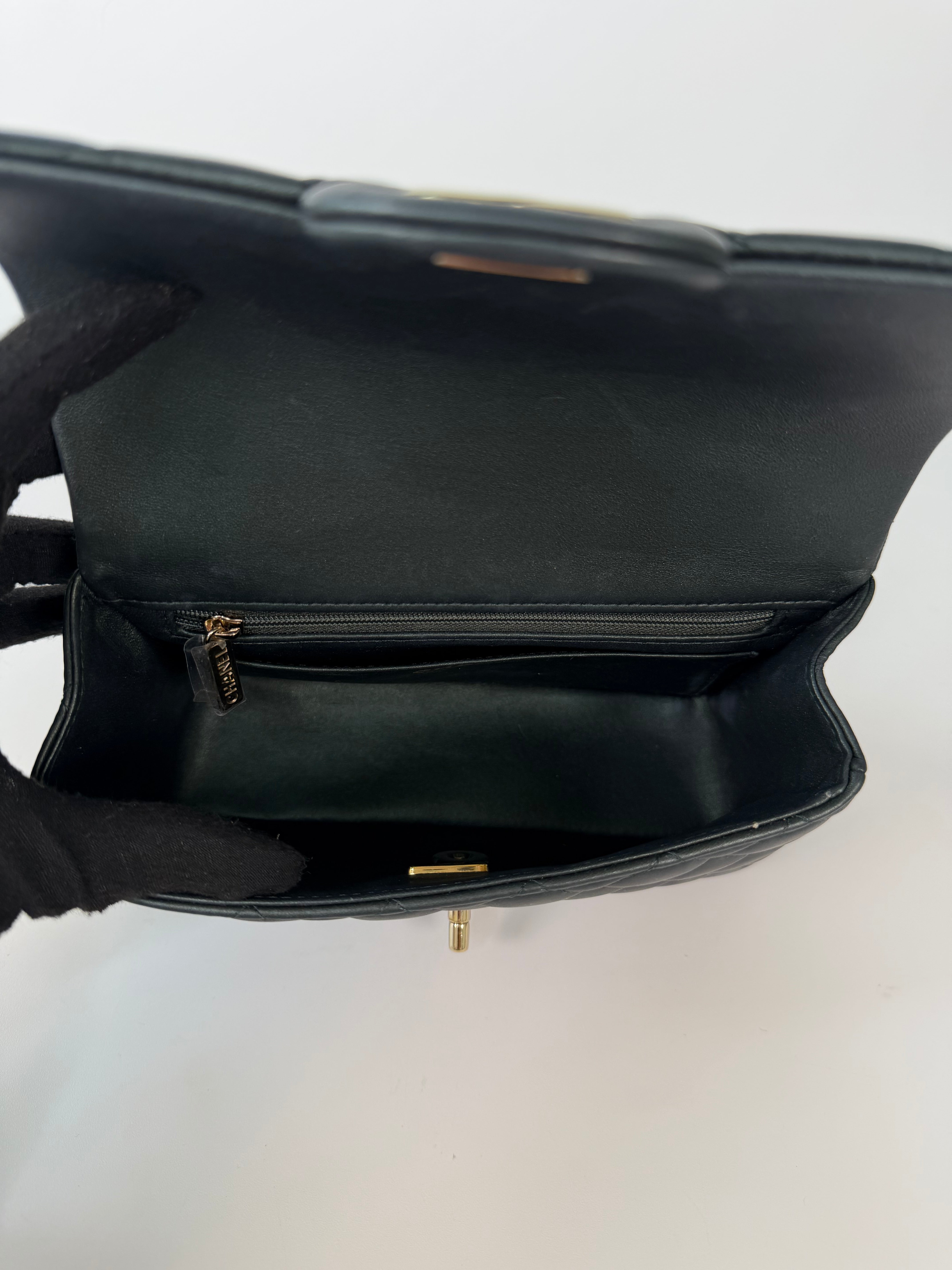 Chanel Mini Rectangle Top Handle In Metallic Green Lambskin Leather Gold Hardware. 100% authentic and preloved in excellent condition.