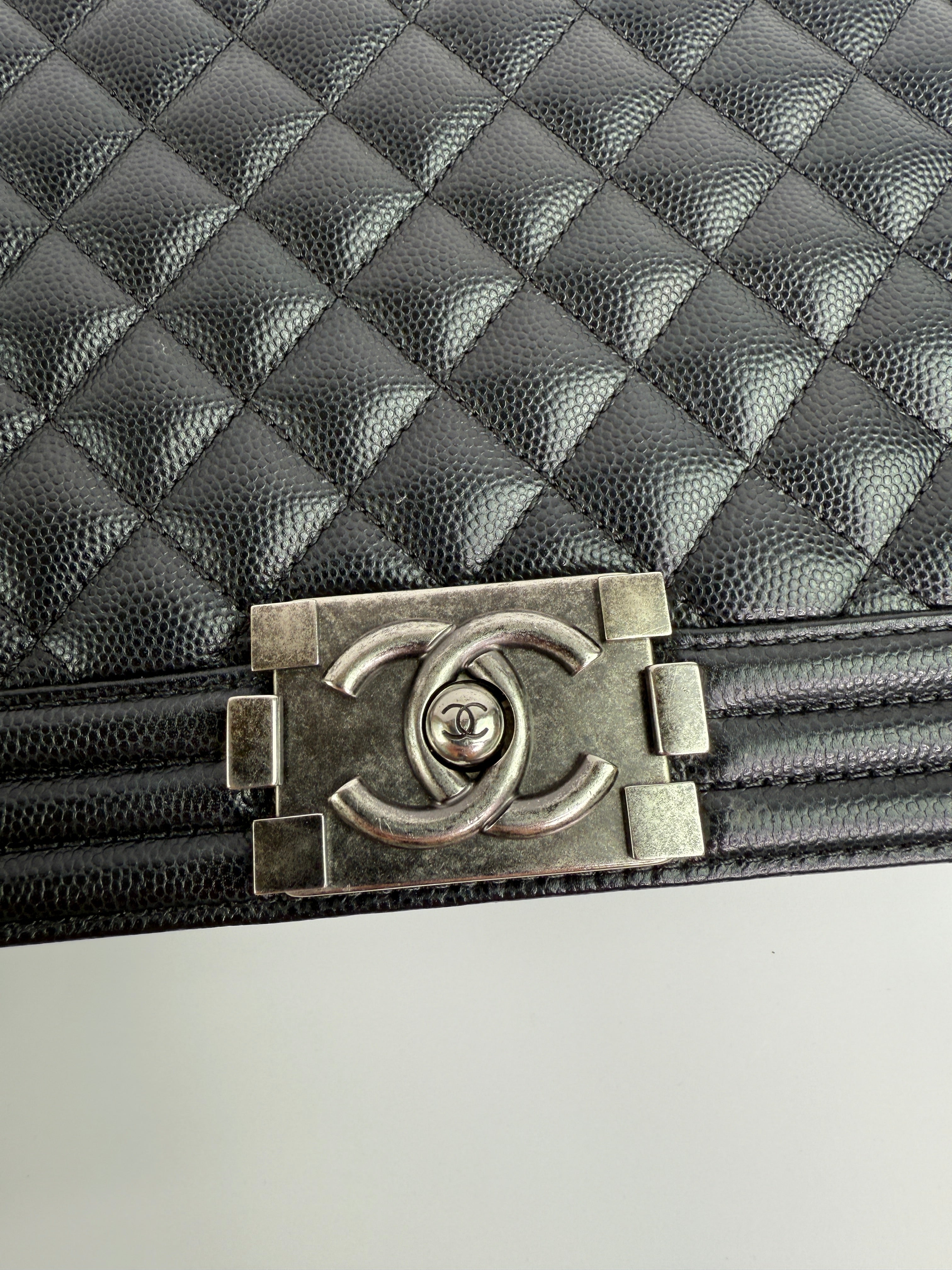 Chanel Boy Bag Large In Black Caviar Leather RHW