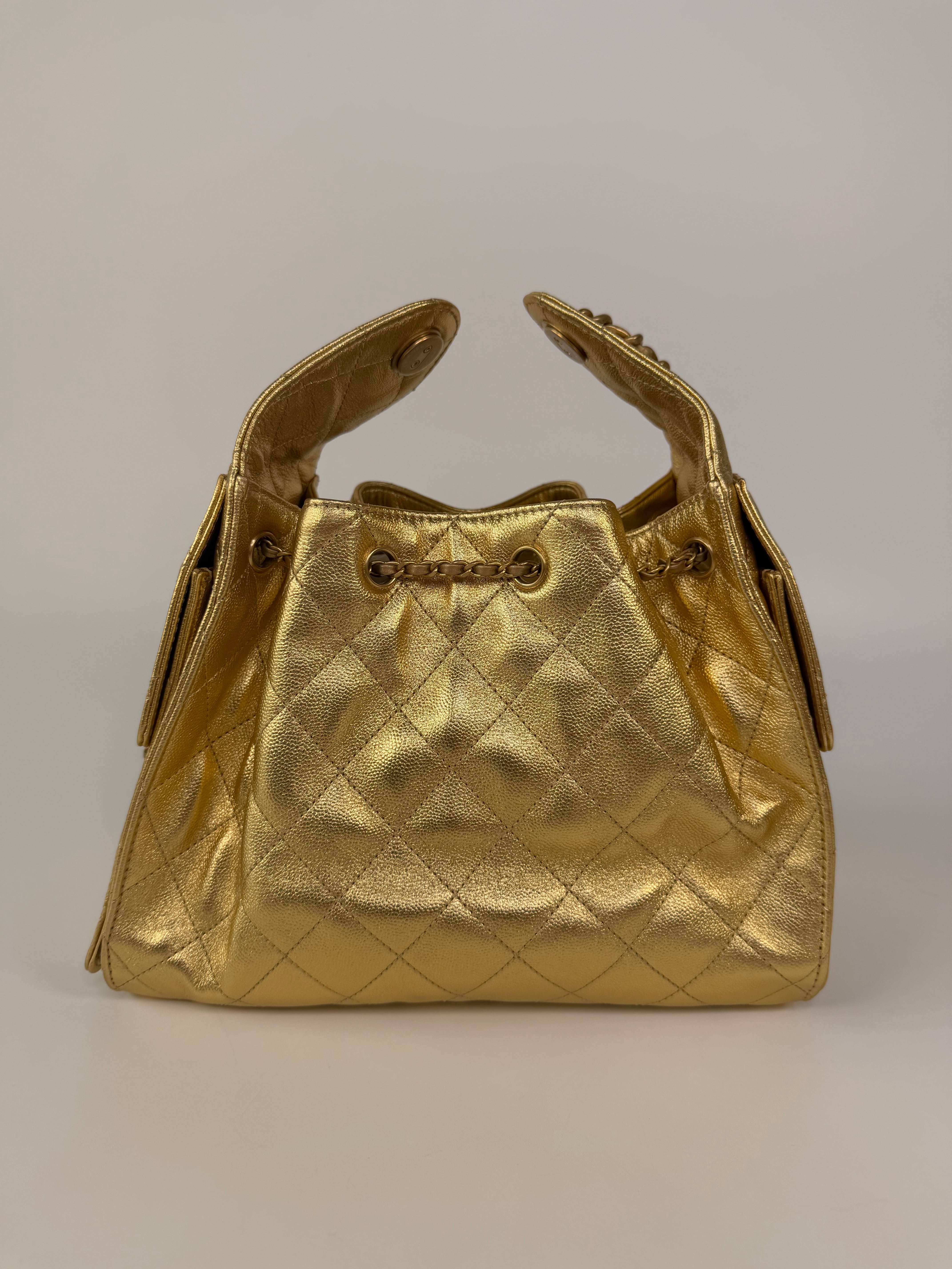 Chanel 25 Small In Gold Grained Calfskin With Gold Hardware 100% authentic and preloved in excellent condition