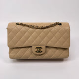 Chanel Medium Classic Double Flap Beige Caviar Leather With GHW