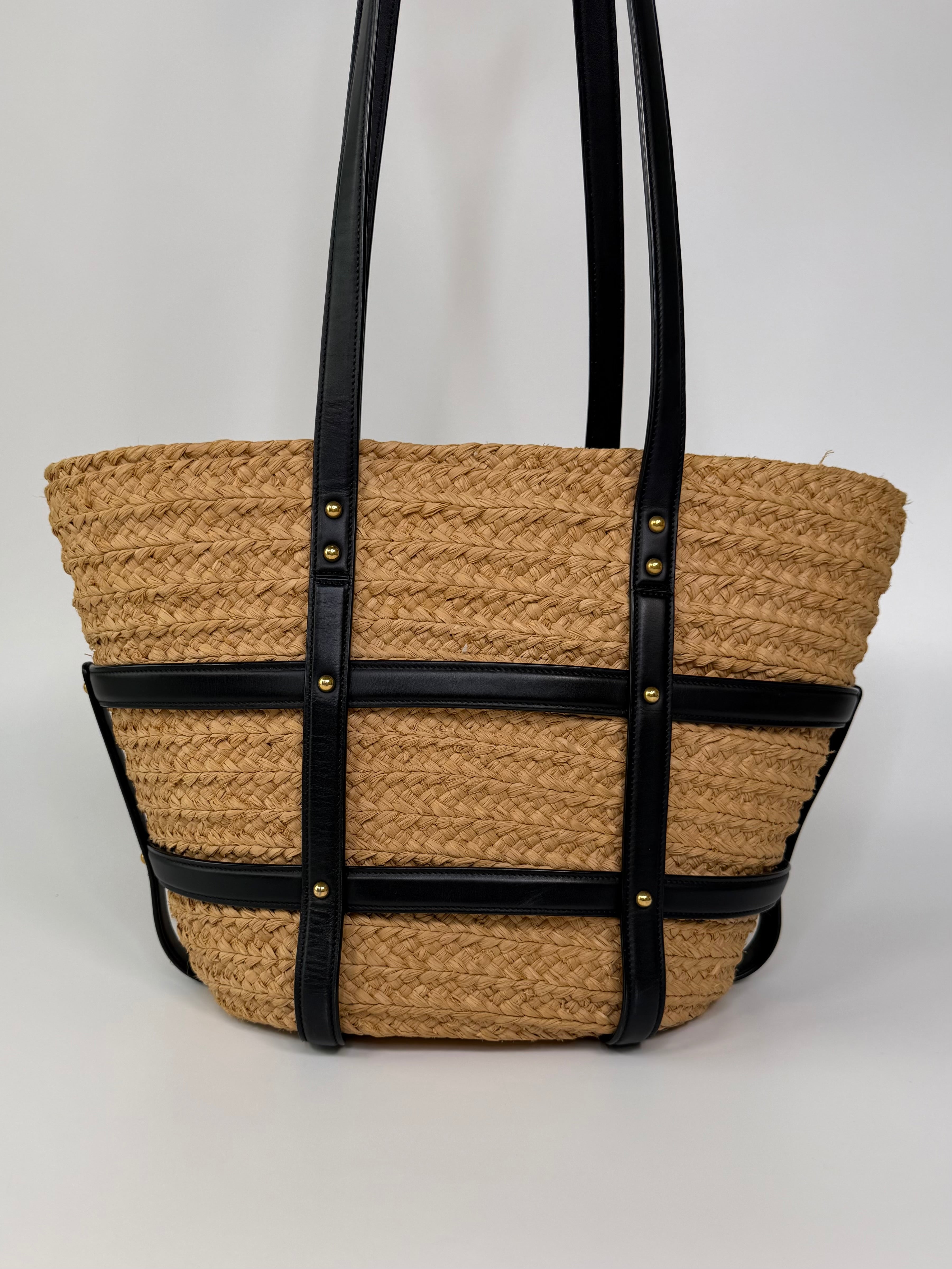 Saint Laurent Medium Panier Wicker Tote Bag In Raffia. 100% authentic and preloved in excellent condition