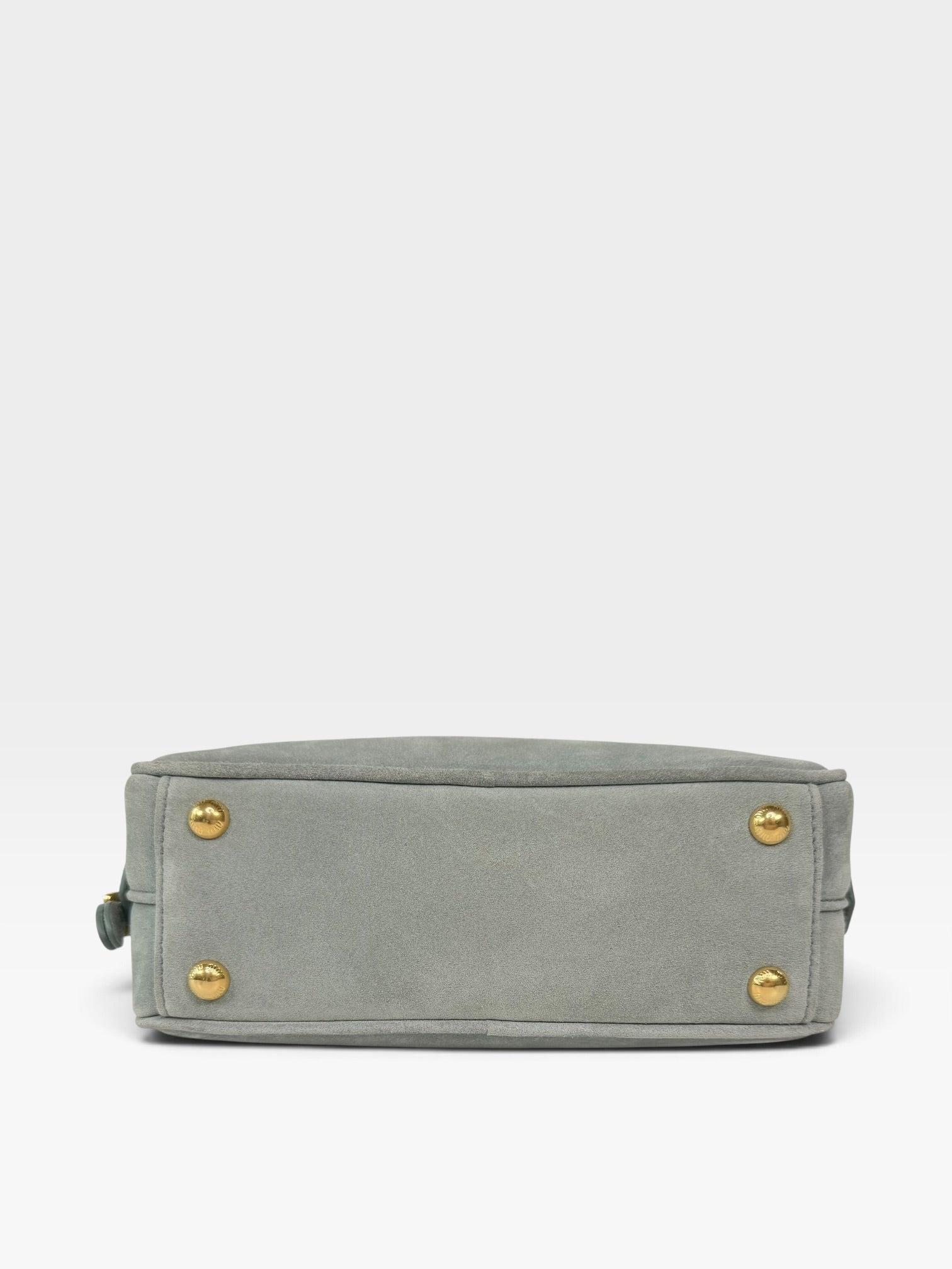Miu Miu Arcadie Padded Top Handle In Powder Blue Suede Gold Hardware. 100% authentic and preloved in new & unused condition.