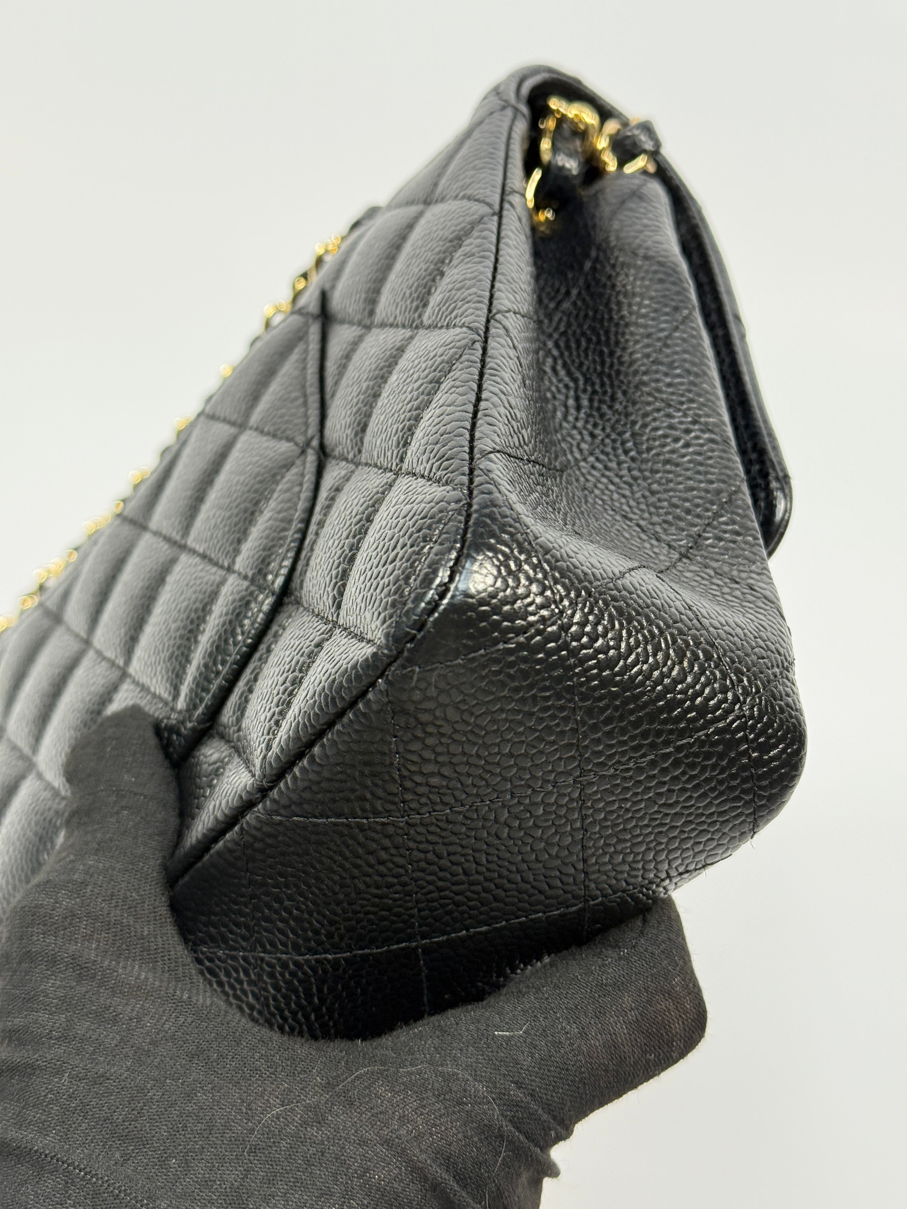 Chanel Medium Classic Double Flap Black Caviar With Gold Hardware, Authentic And Preloved In Excellent Condition 