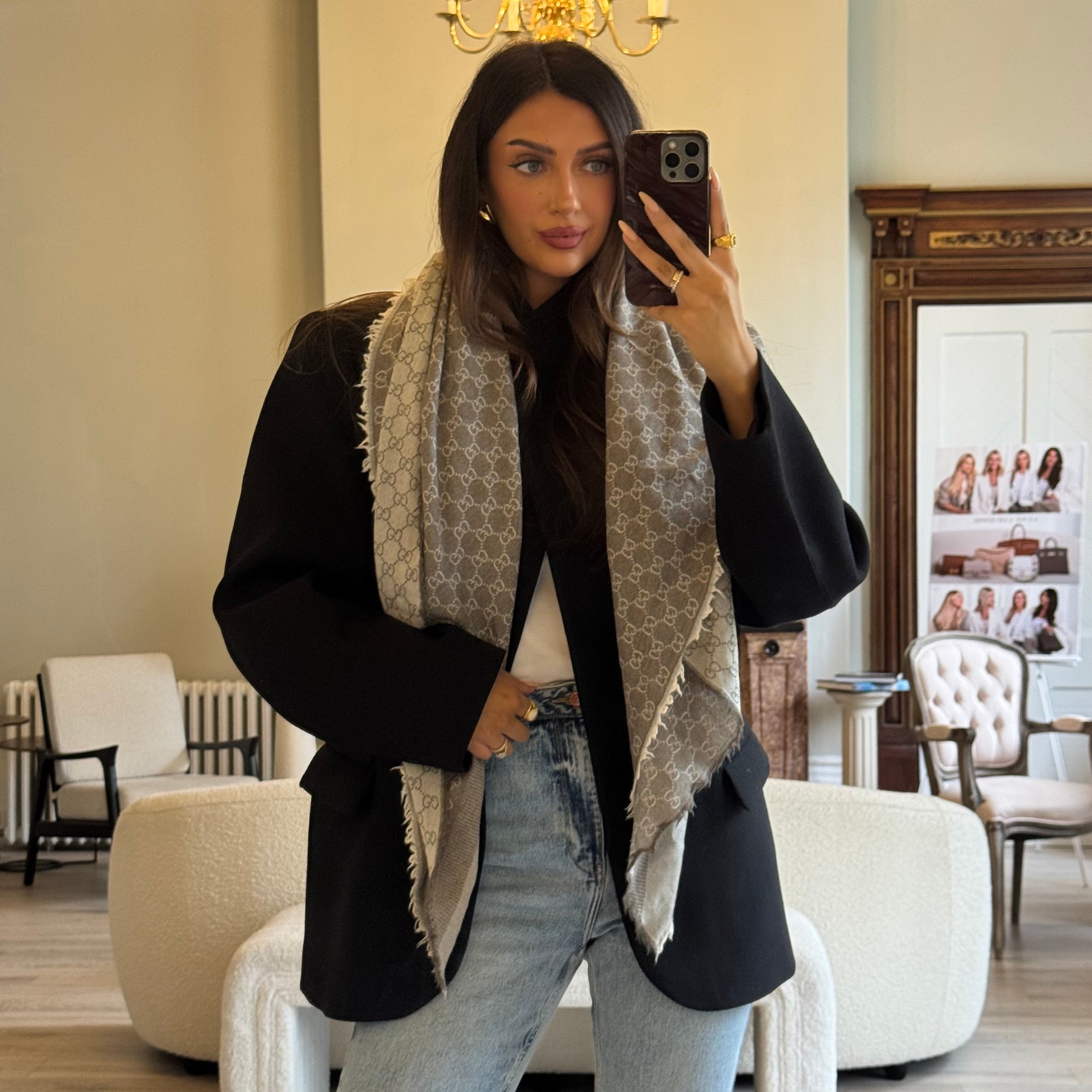 Gucci Grey Monogram Scarf