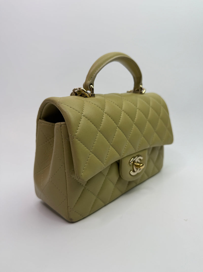 Chanel Mini Rectangle Flap Bag In Pistachio Green Lambskin With GHW