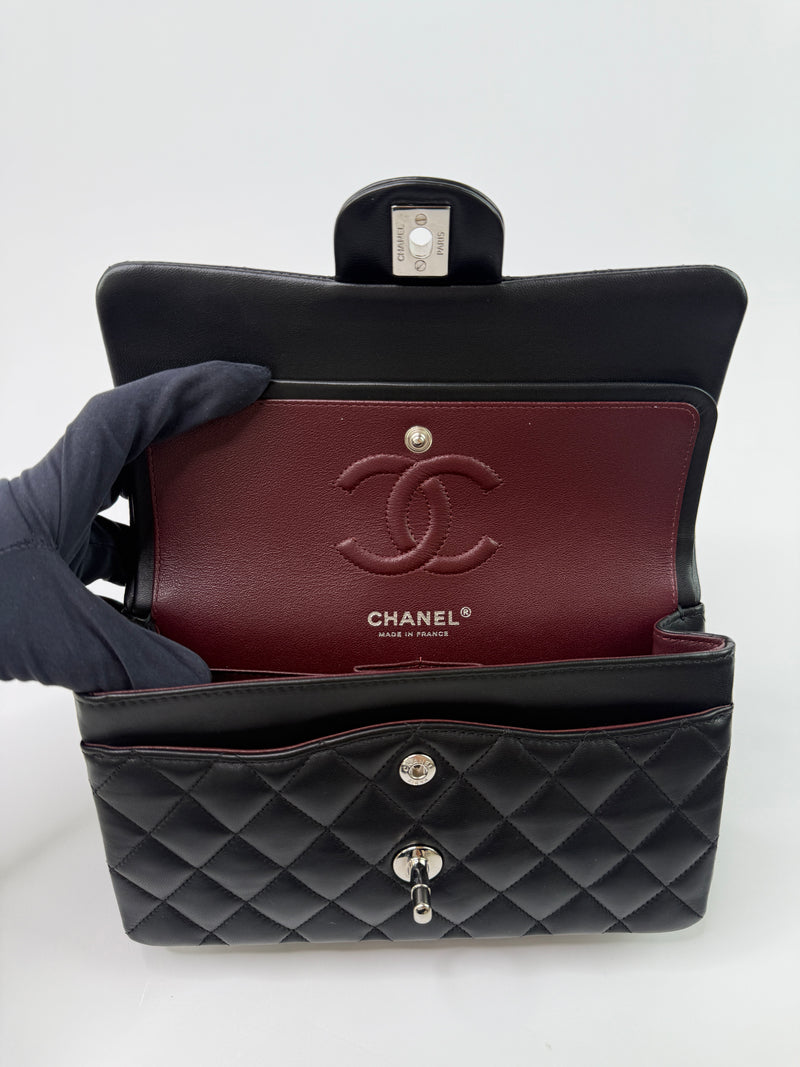 Chanel Small Classic Double Flap In Black Lambskin Leather With SHW