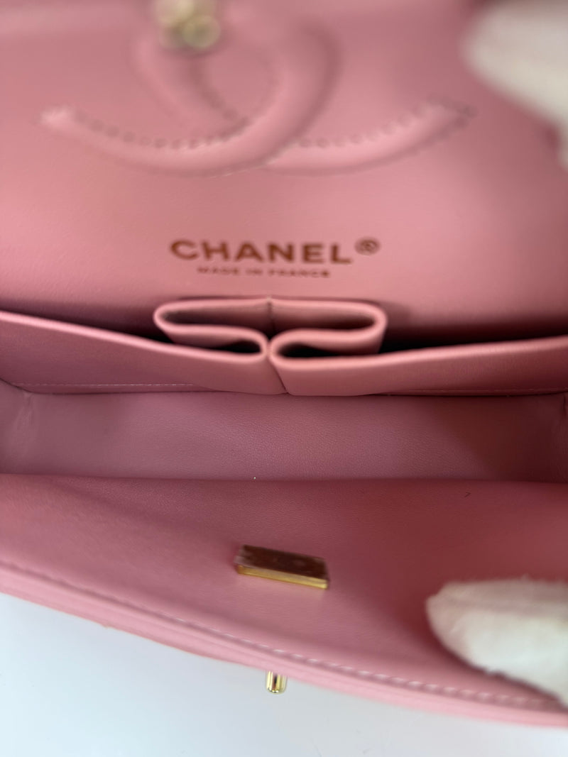 Chanel Small Classic Double Flap In Pink Caviar Leather With GHW