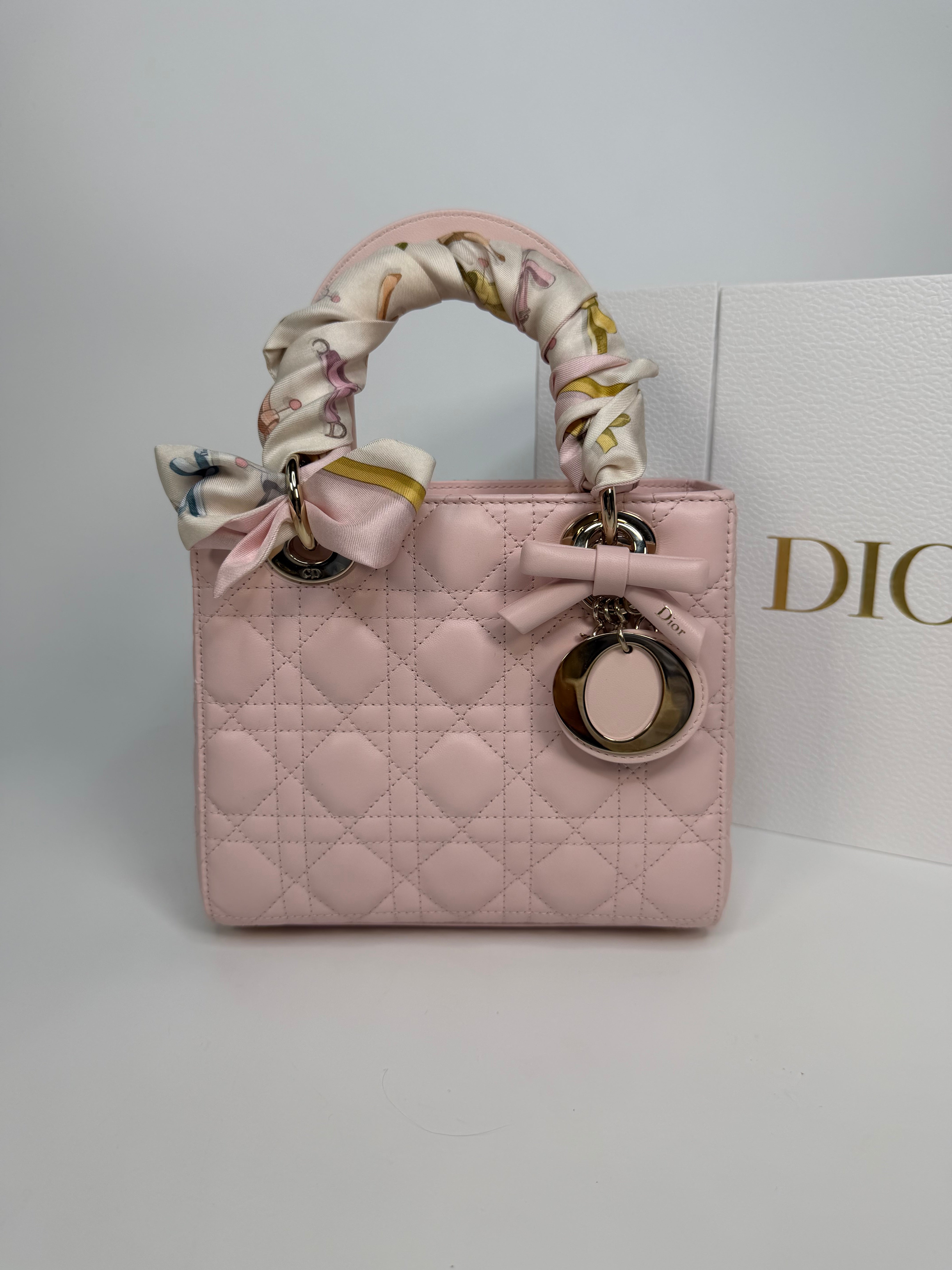 Christian Dior Lady Dior Small Bag In Rose Tendre With Gold Hardware. Authentic and preloved in excellent condition