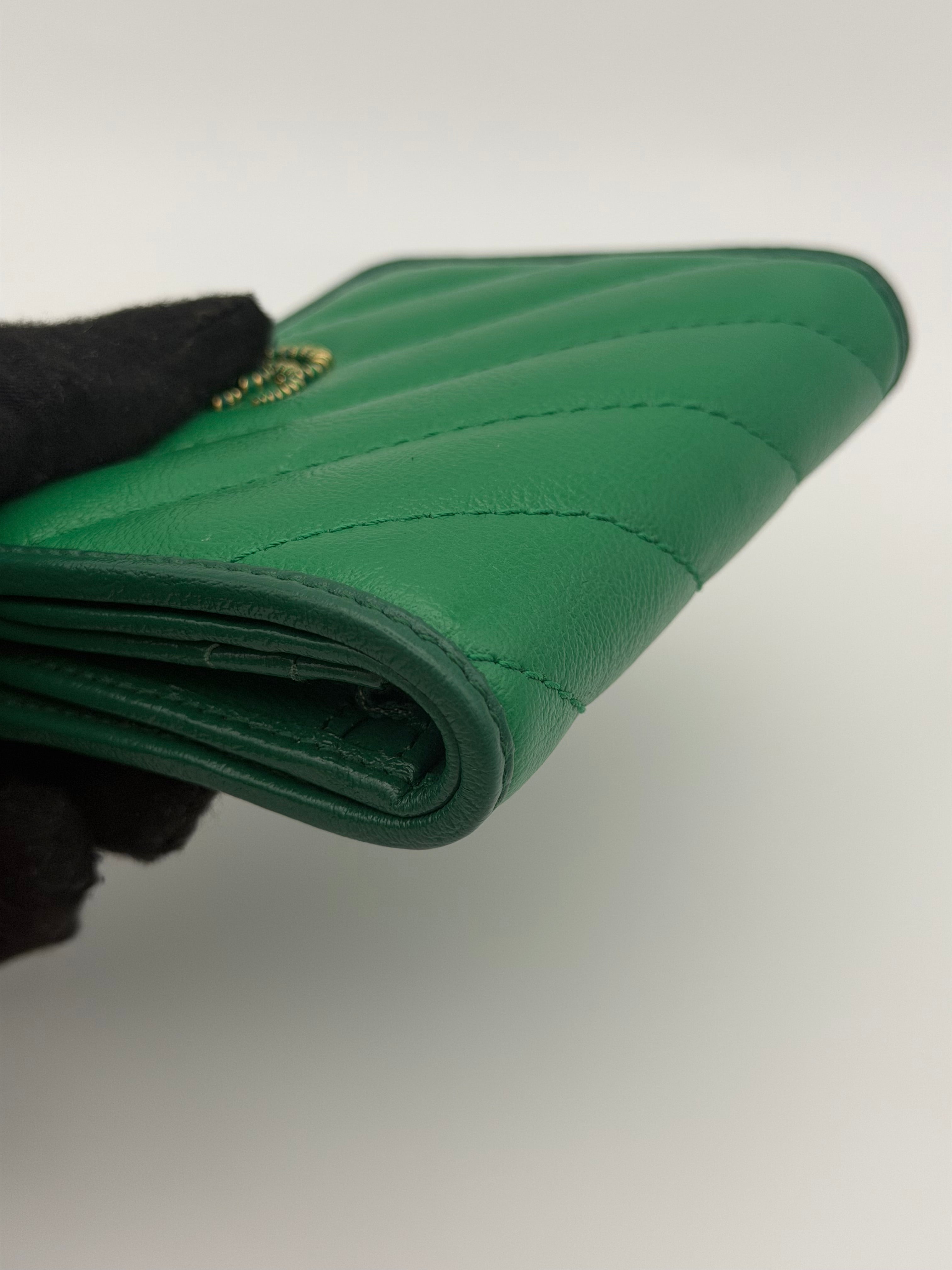 Gucci Small GG Marmont Card Case Wallet Bright Green Gold Hardware