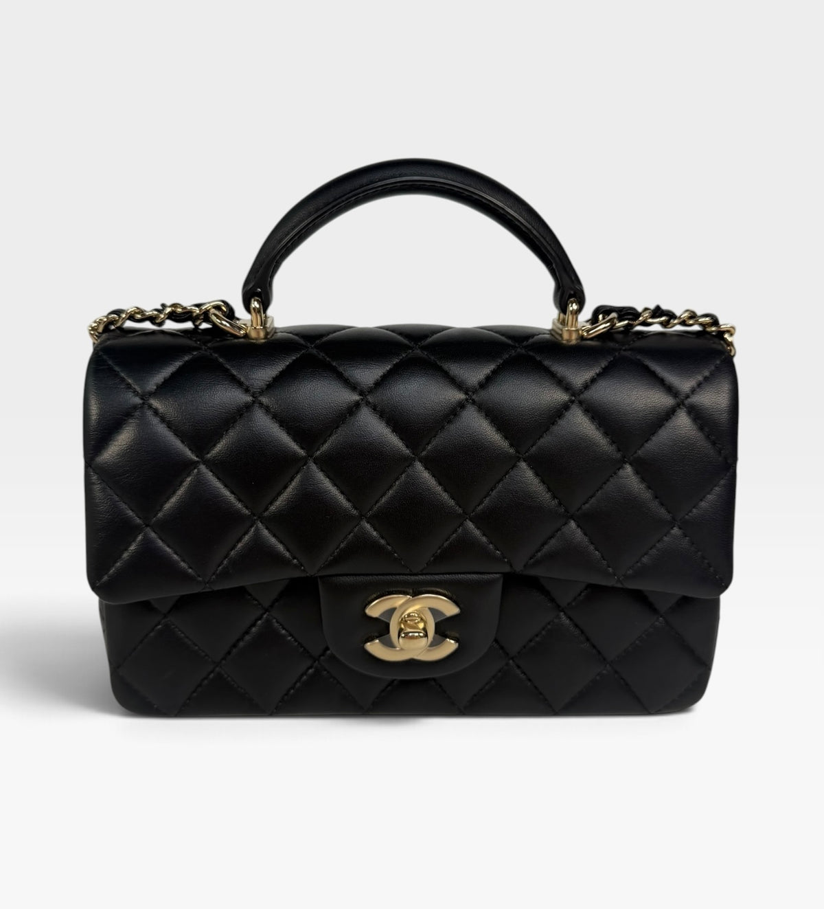 *Luxe Top Pick* Chanel Mini Rectangle Top Handle In Black Lambskin With Gold Hardware, authentic and pre loved in excellent condition, 100% guarantee
