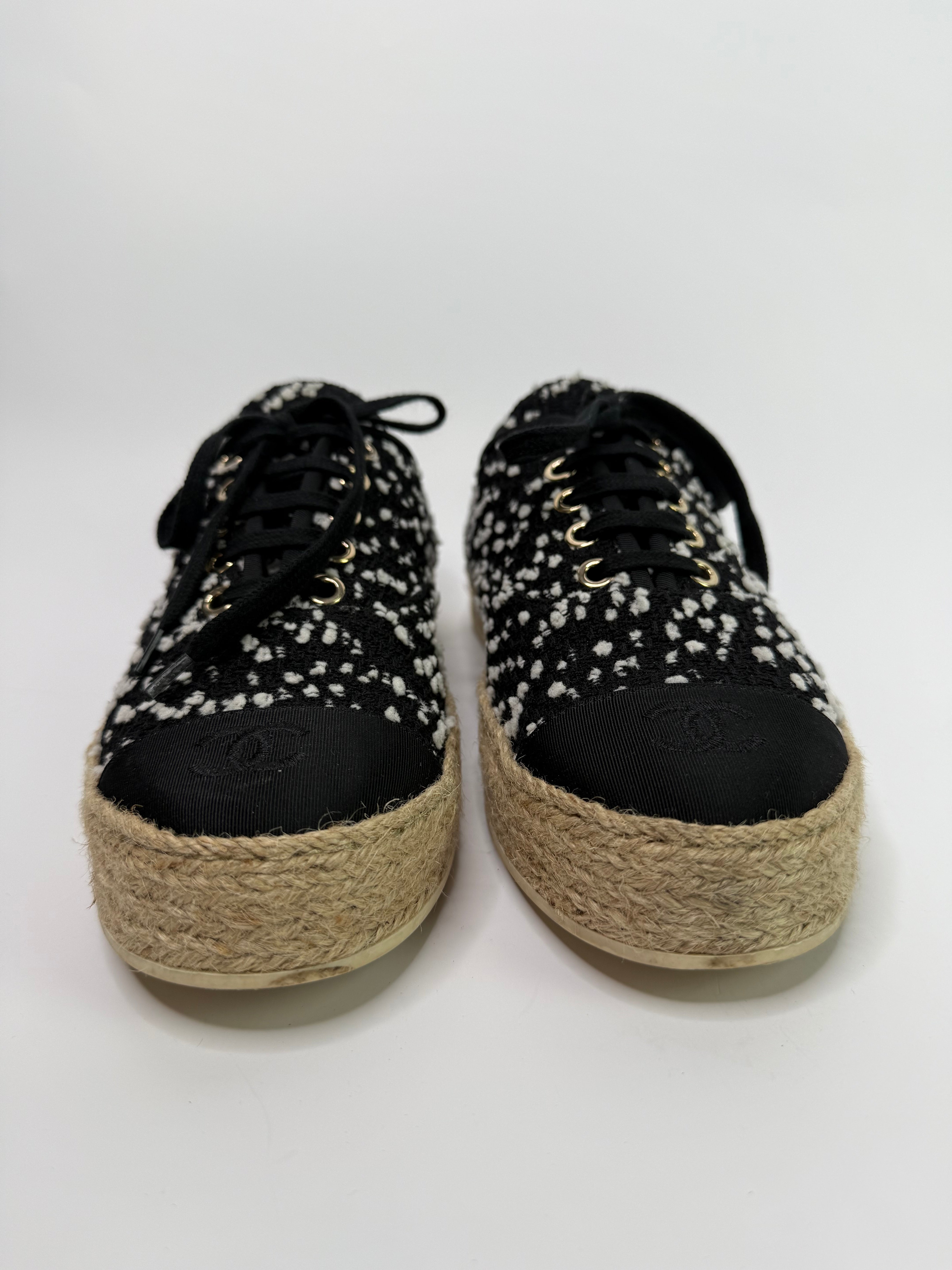Chanel Black Tweed Espadrille Mules  (Size 38/UK 5)