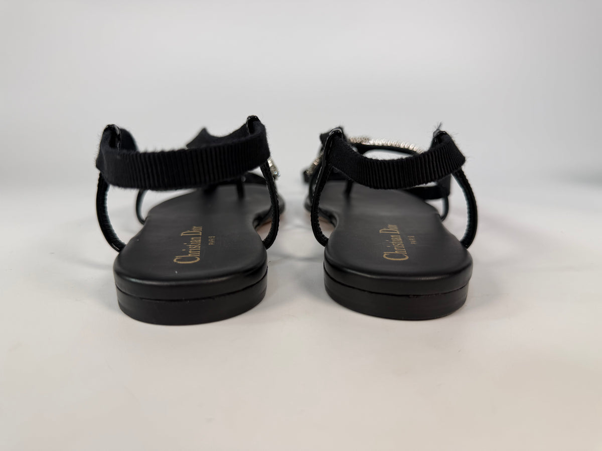 Dior Paris Crystal T-Bar Thong Sandals In Black Calfskin Size ( 36/UK3) Authentic and preloved in excellent condition. Insured next day delivery. Verified by Luxe Cheshire