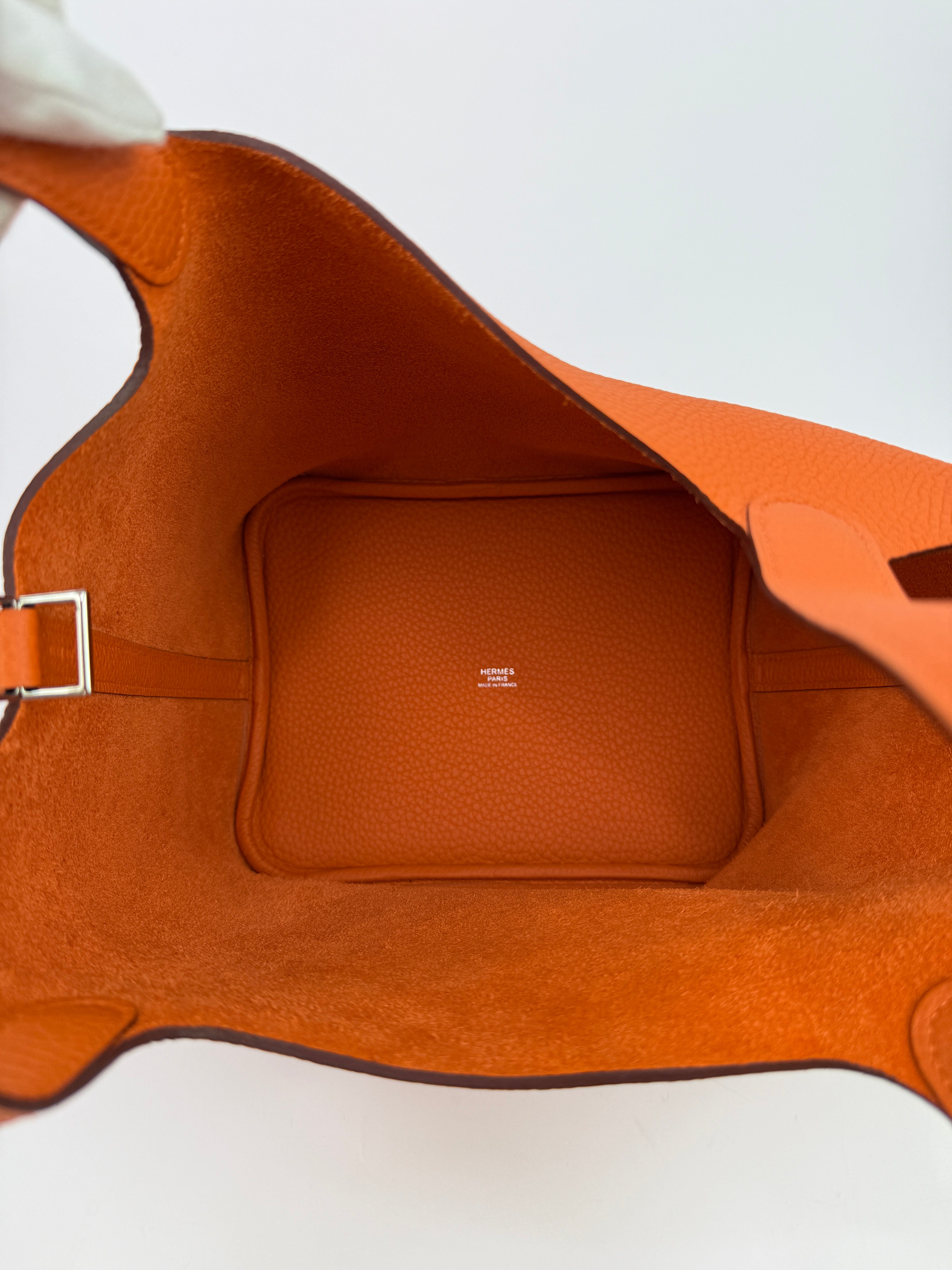 Authentic Pre Loved Hermès Picotin 22 In Orange Clemence Leather With Palladium Hardware New & Unused Condition