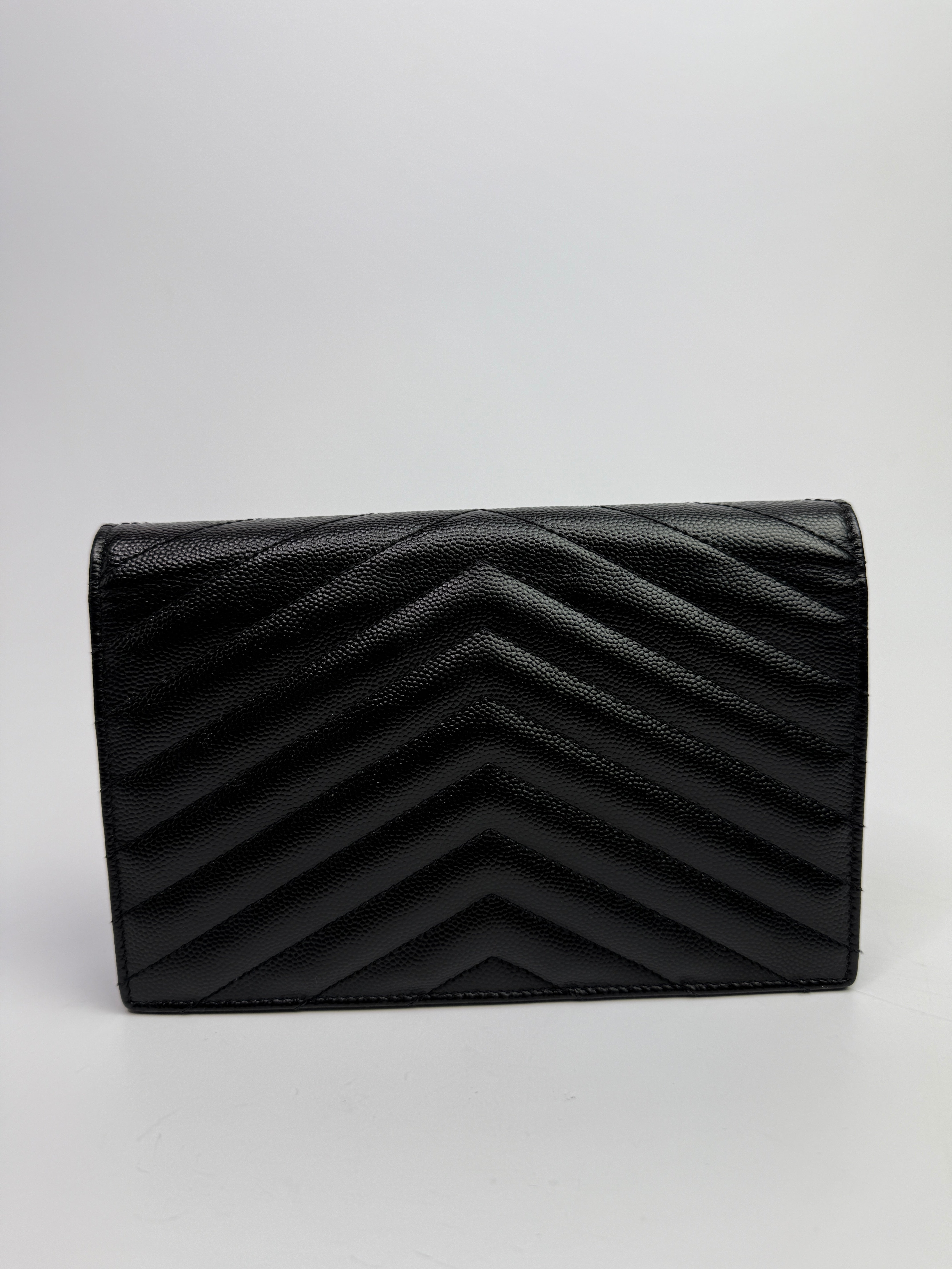 Saint Laurent Cassandre Matelassé Textured- Leather Wallet On Chain