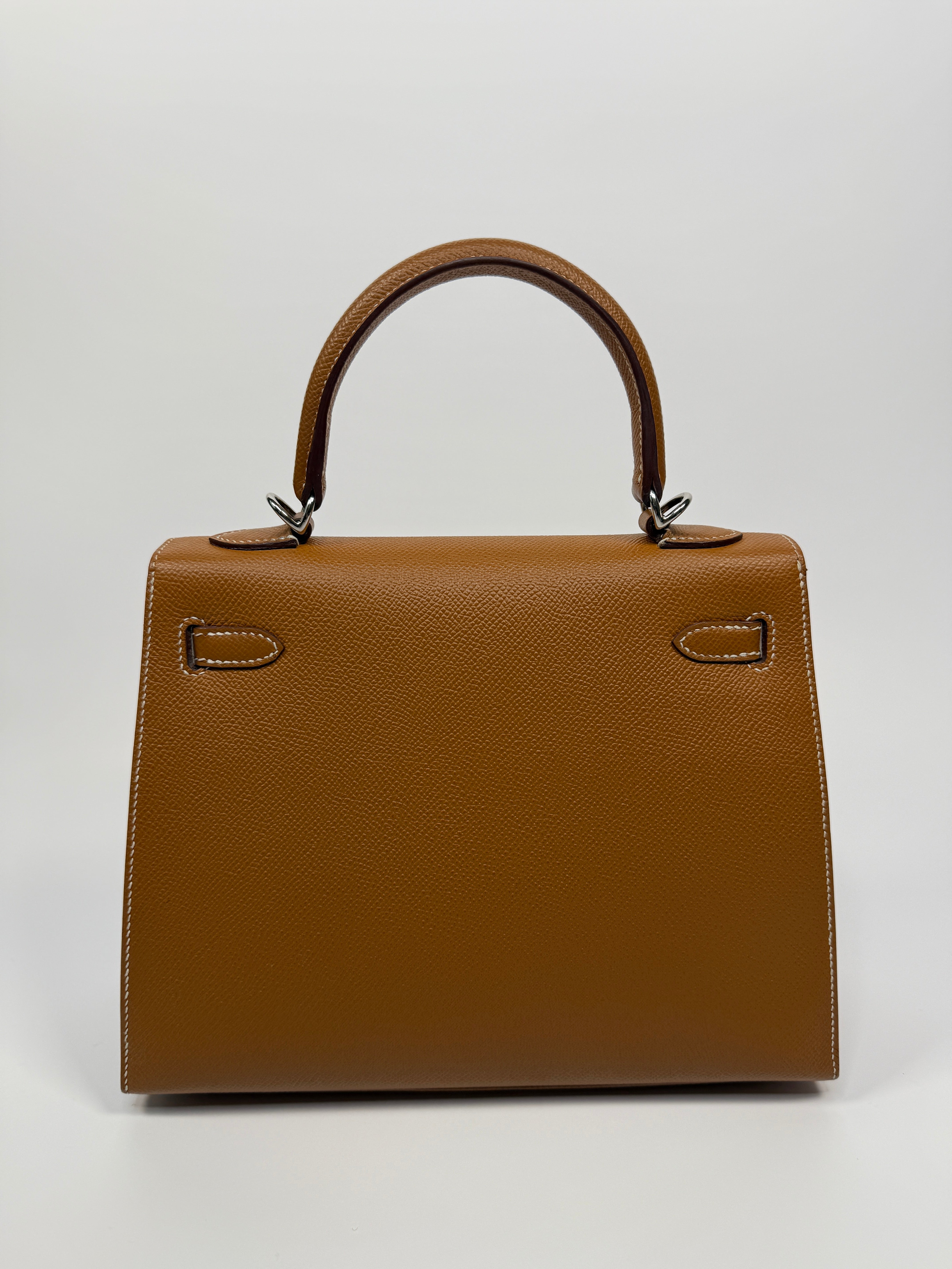 Authentic Pre Loved Hermès Kelly 25 Sellier In Gold Epsom Leather With Palladium Hardware Excellent Condition