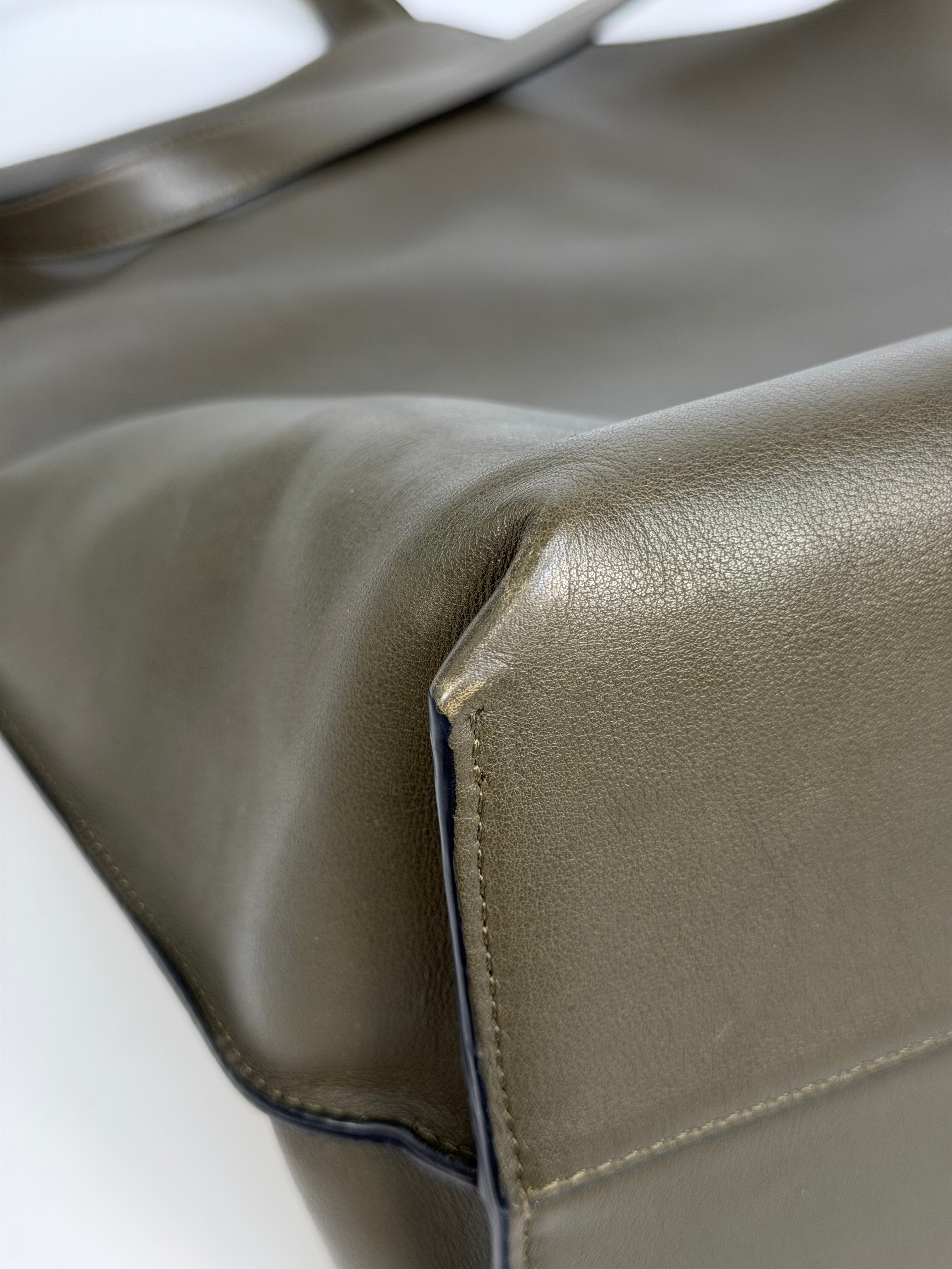 Loewe XL Flamenco Tote Bag In Khaki With Gold Hardware. Authentic and preloved in excellent condition