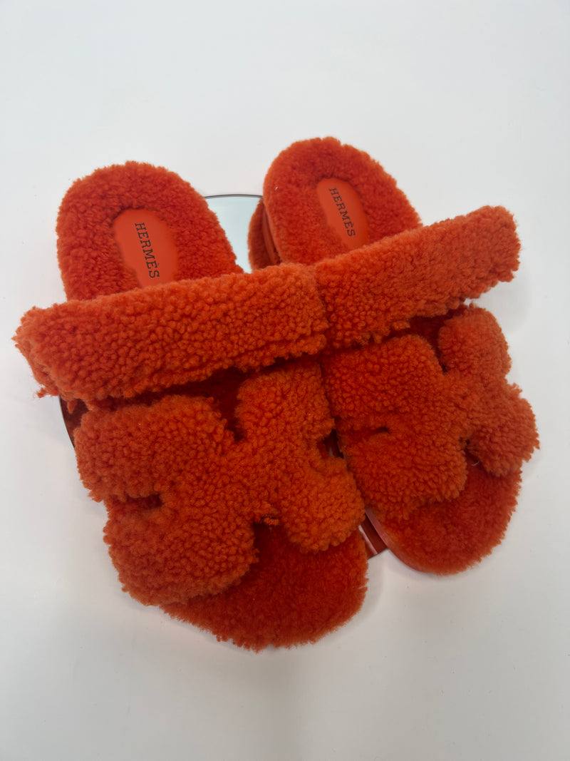 Hermès Fur Chypre Sandals (Size 40/UK 7)