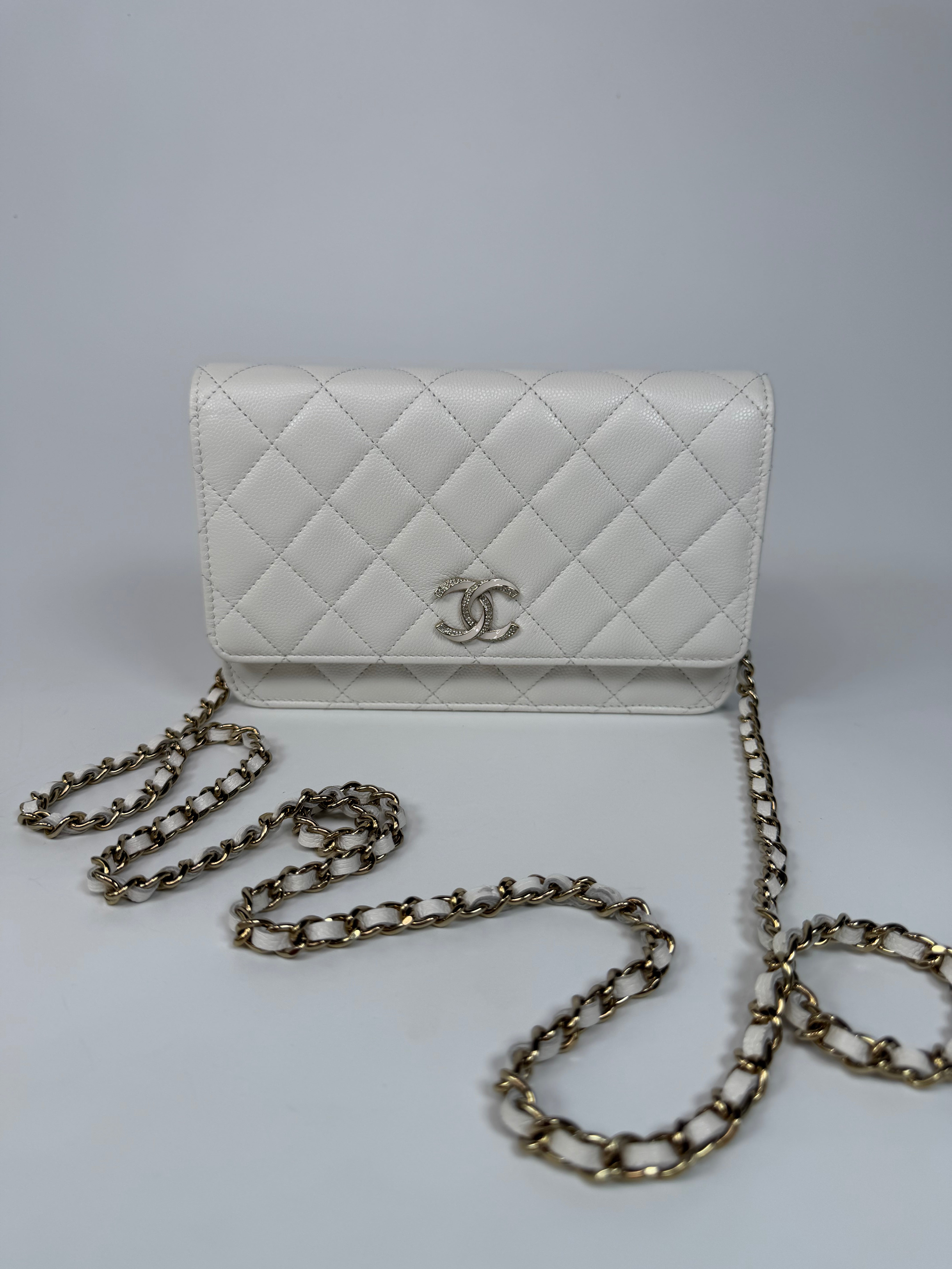 Chanel Wallet On Chain In White Caviar Leather With Pale Gold Hardware