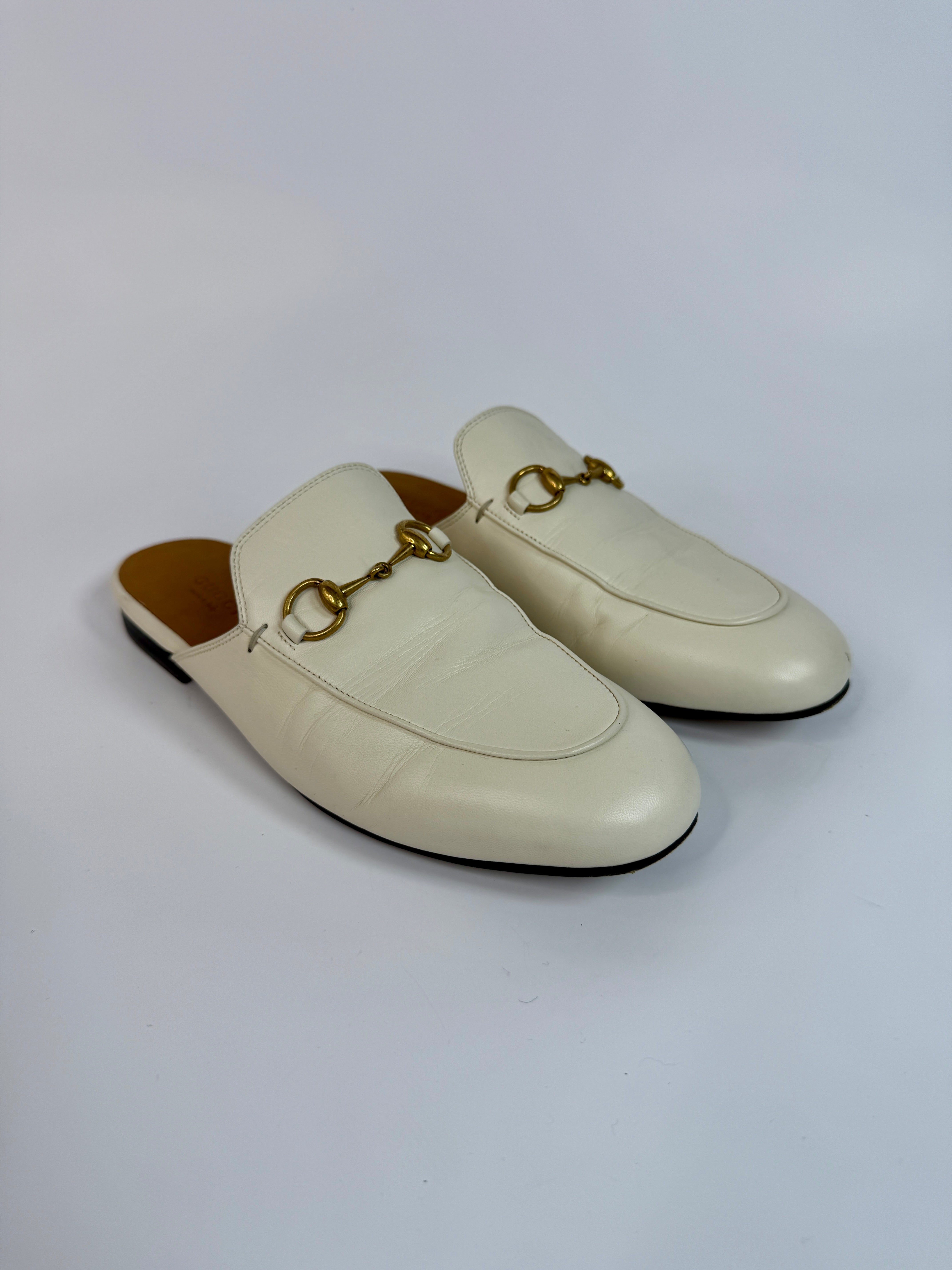 Gucci Princetown Mules In Ivory Leather (Size 37.5/UK4.5)