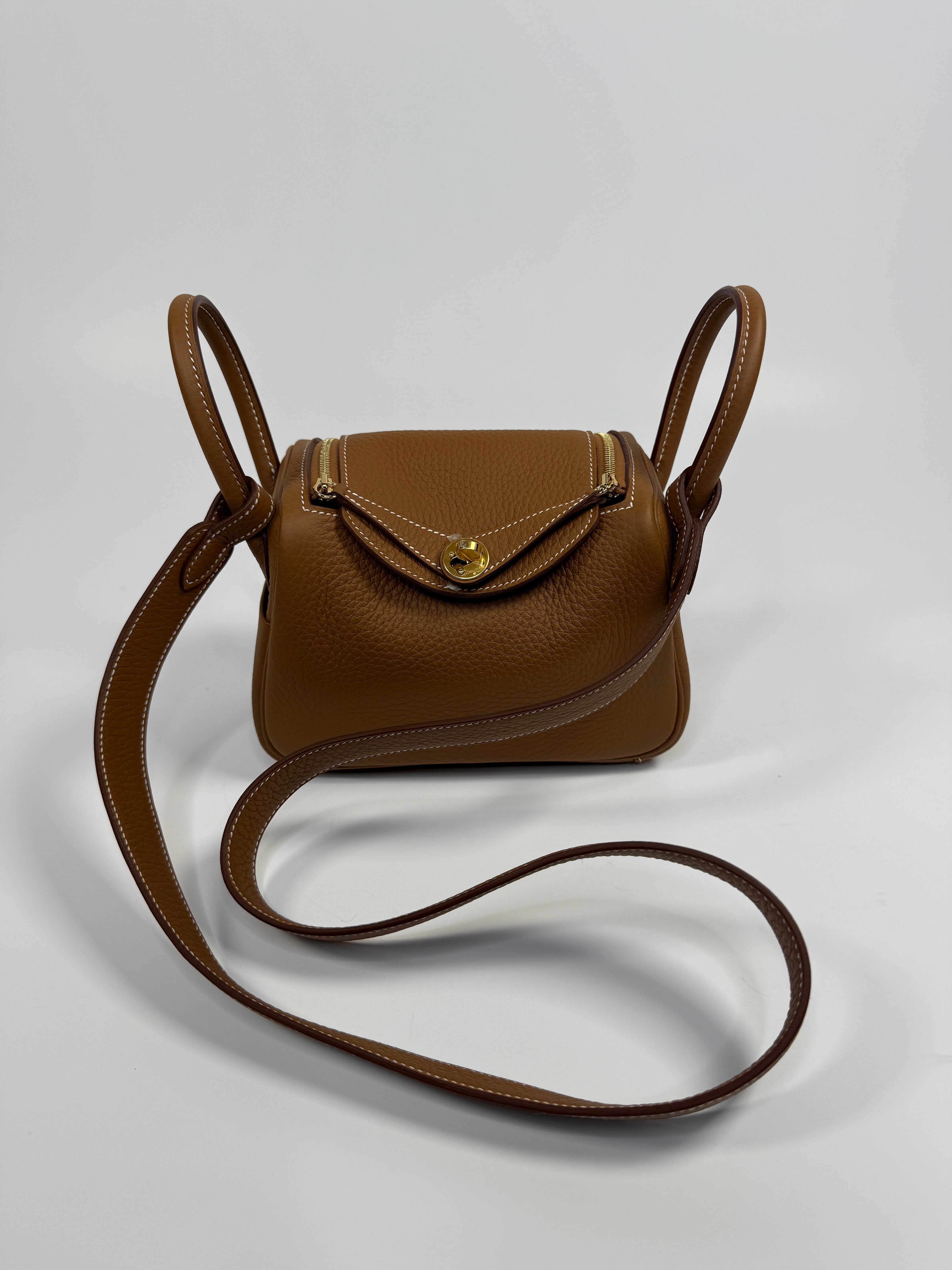 Hermès Mini Lindy In Gold Clemence Leather With Gold Hardware Authentic New & Unused