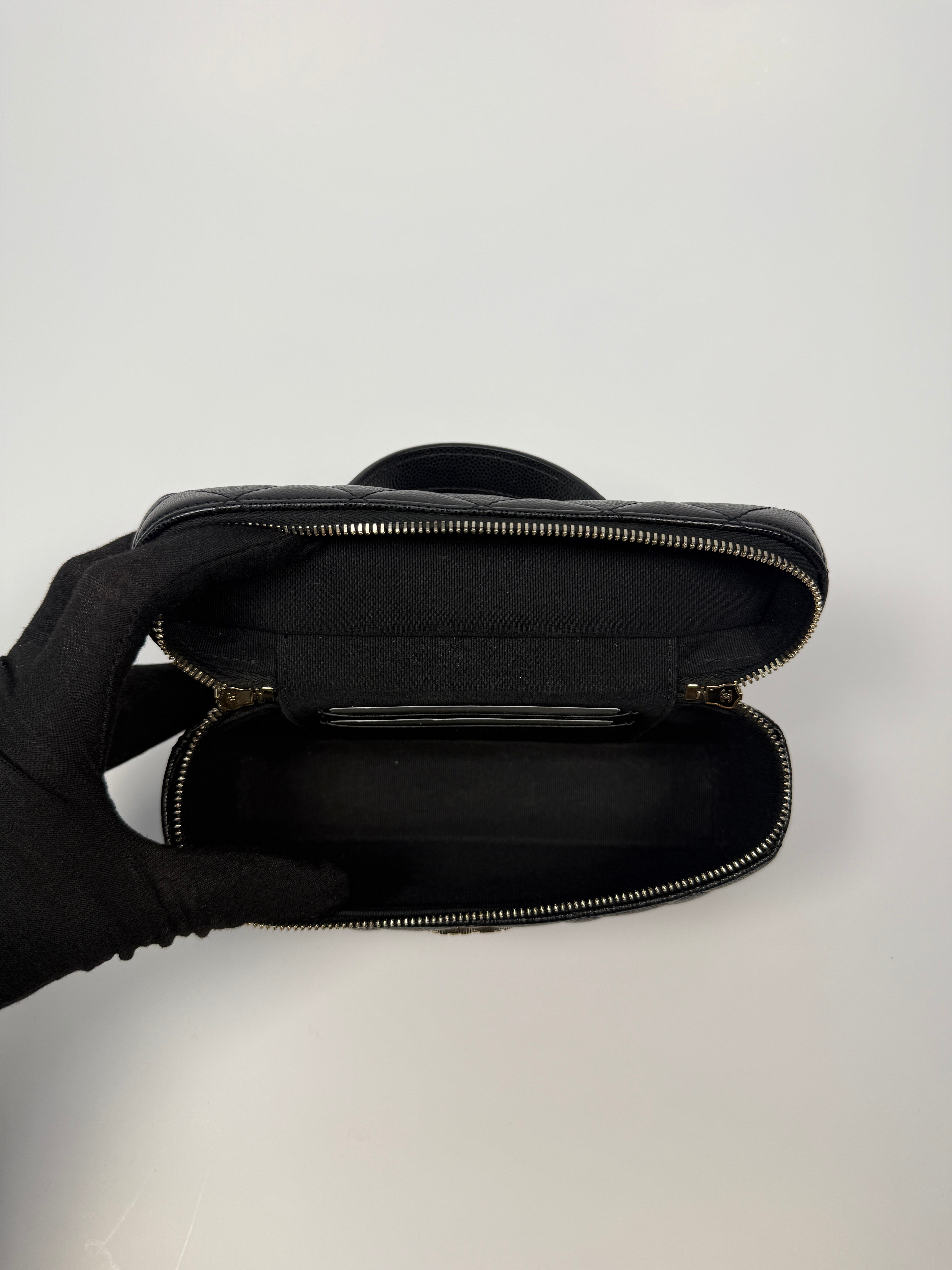 Chanel Flat Vanity In Black Caviar Leather With Gold Hardware Authentic and preloved in excellent condition. 