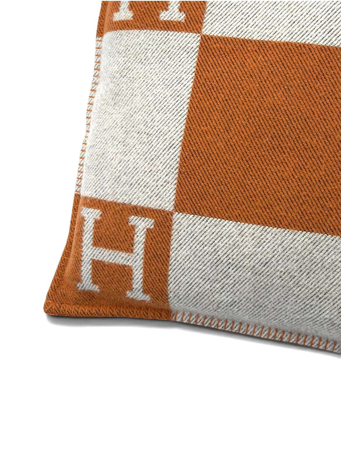Hermès Avalon Cushion 50x50 In Ecru & Potiron. 100% authentic and preloved in excellent condition.