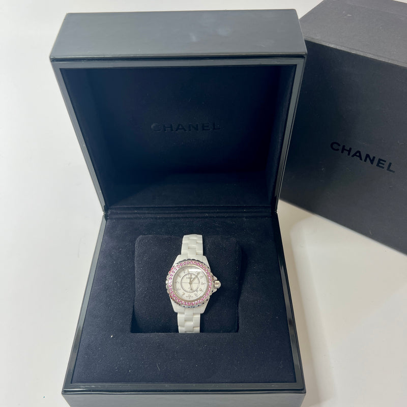 Chanel J12 White Ceramic & Steel Pink Sapphires Bezel H2010