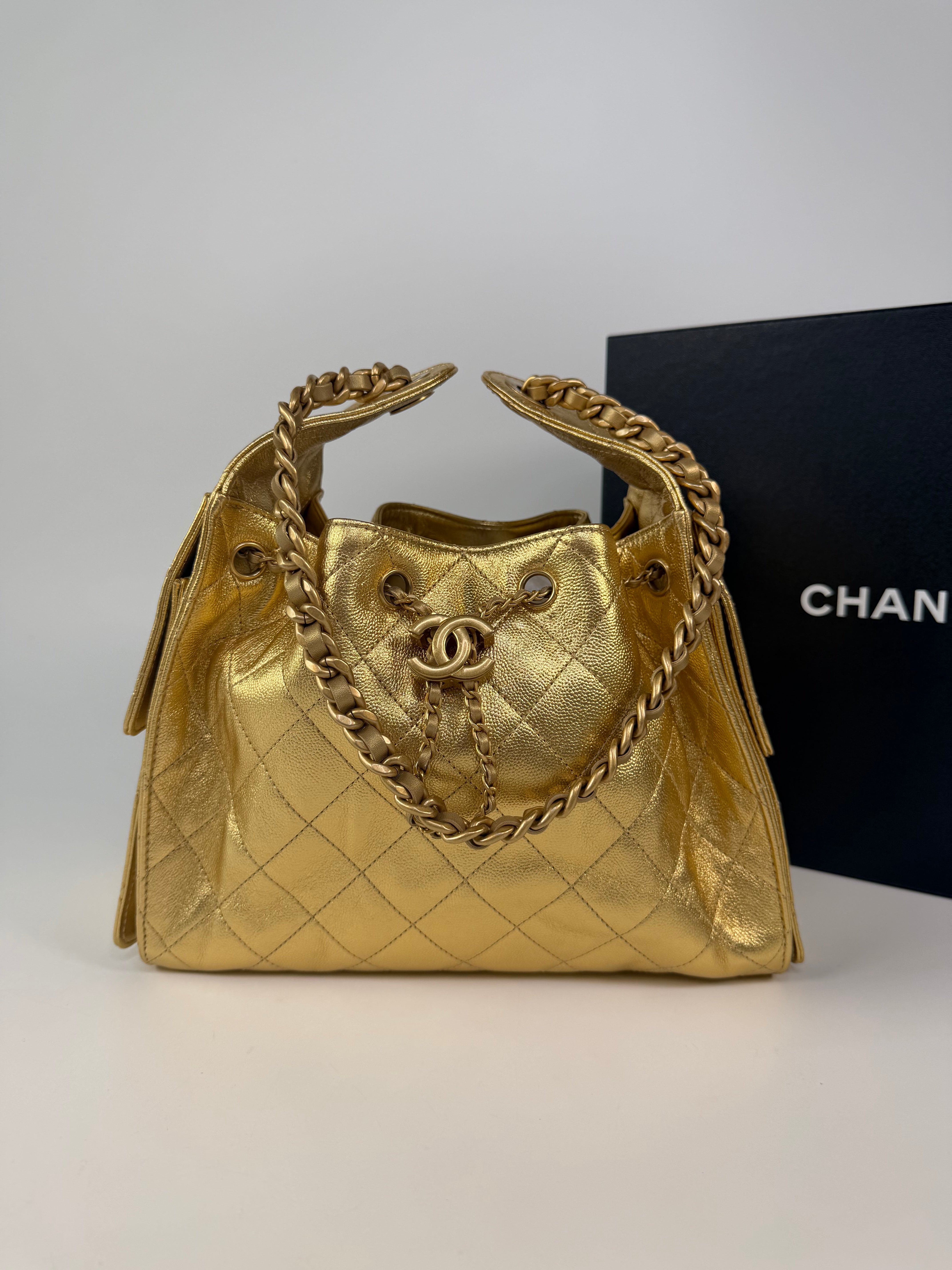 Chanel 25 Small In Gold Grained Calfskin With Gold Hardware 100% authentic and preloved in excellent condition