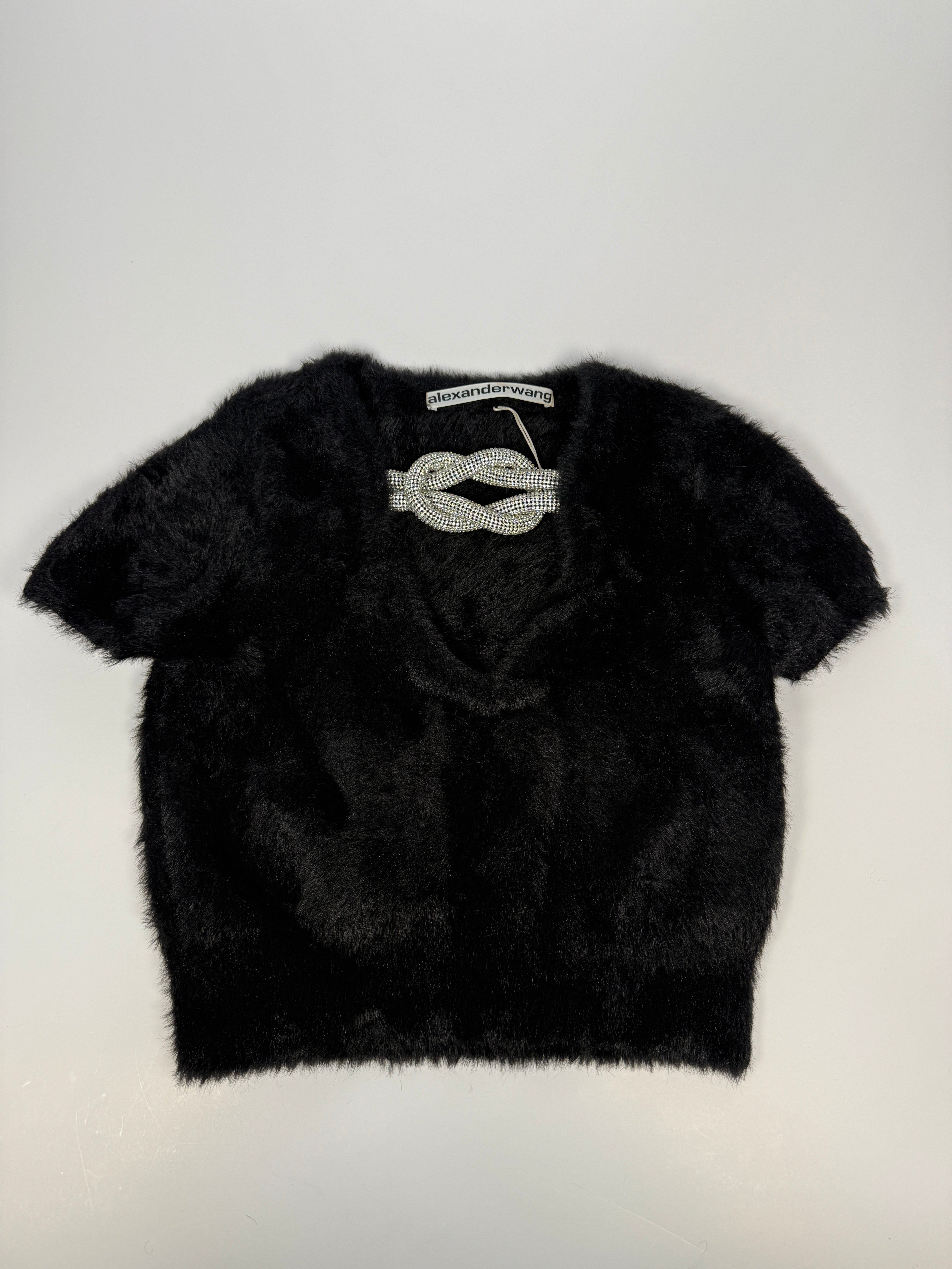Alexander Wang Crystal-embellished Black Faux Fur Top ( Size M/UK10) Authentic and preloved. Excellent condition.