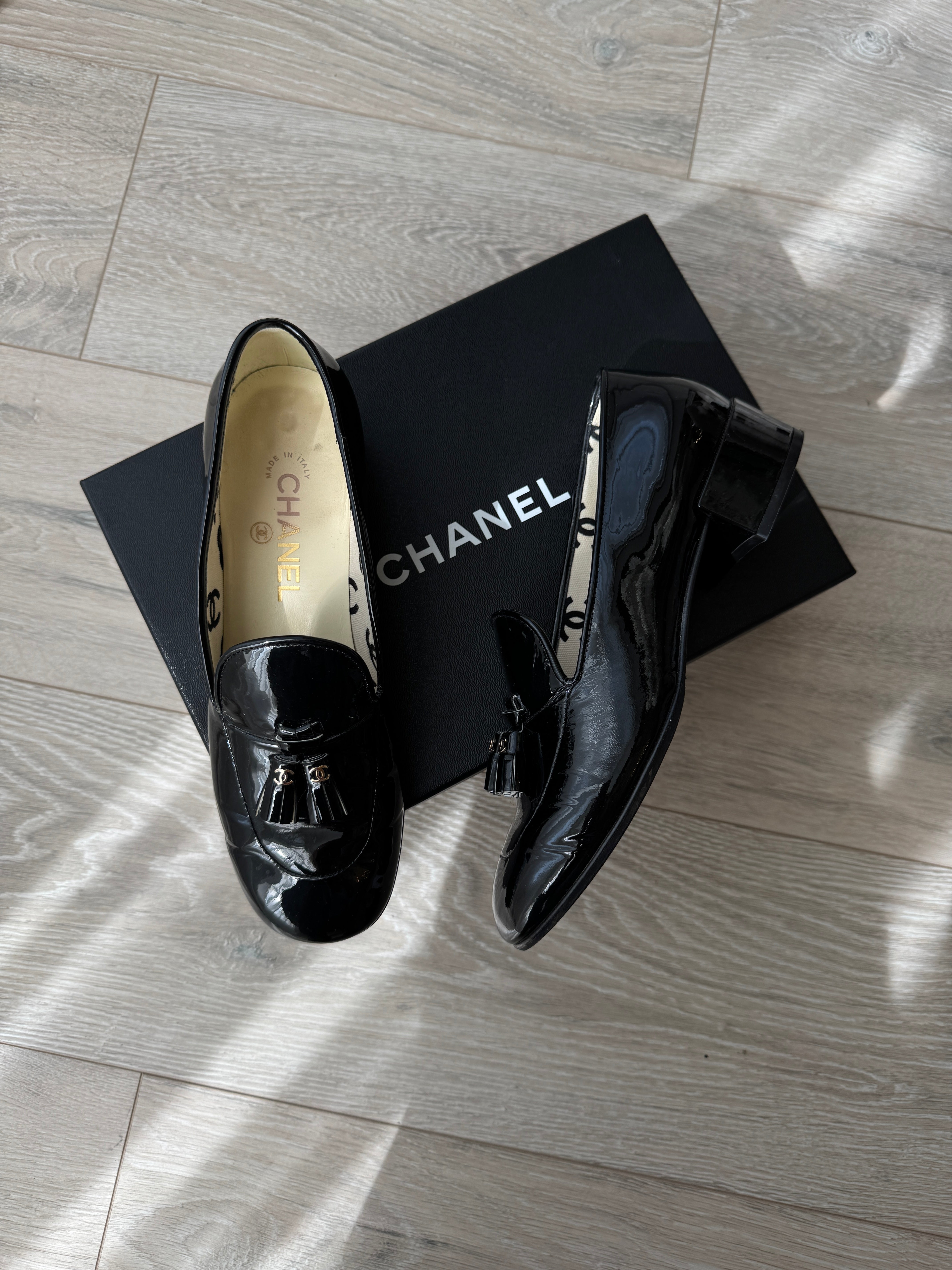Chanel Black Patent Loafers  (Size 38/UK5)