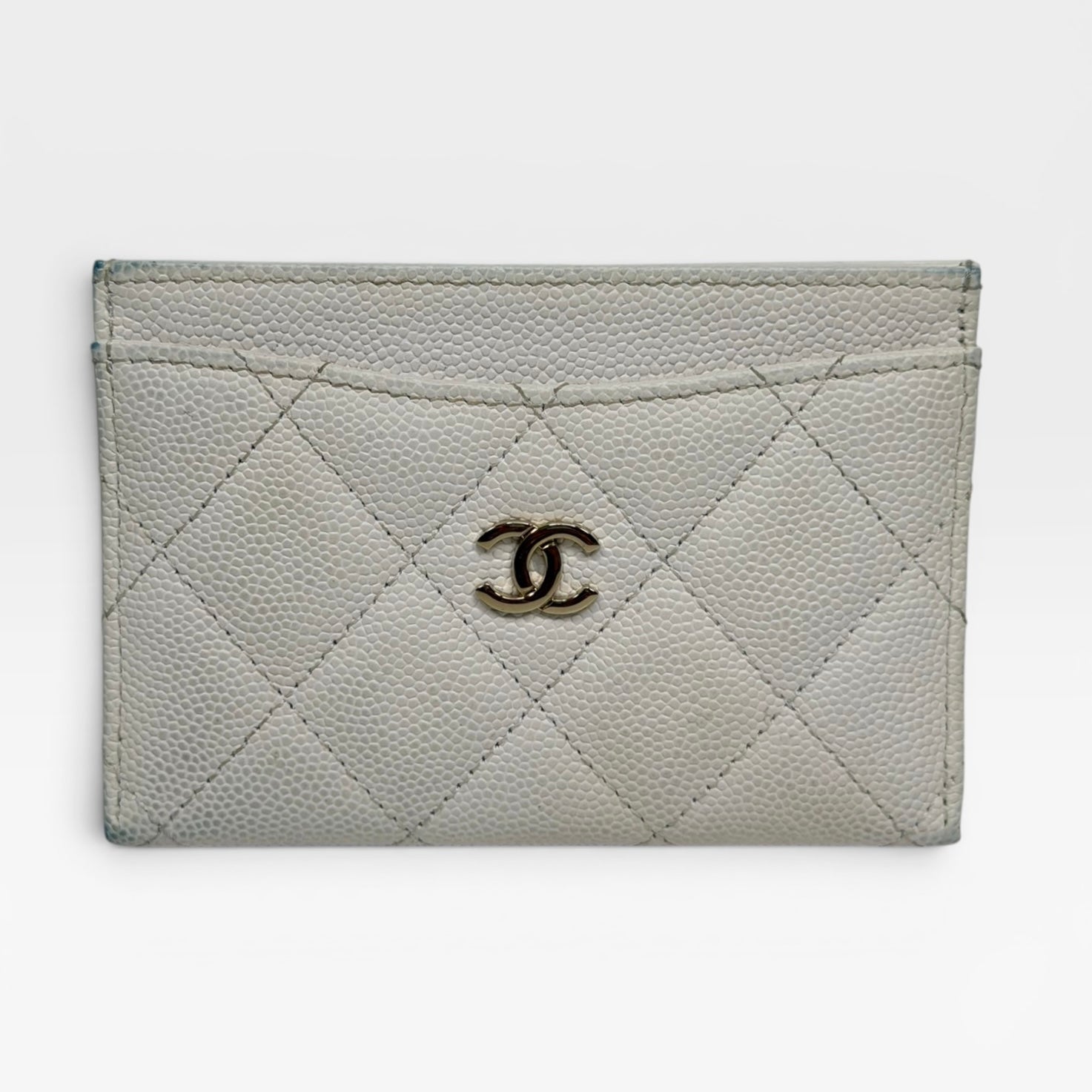 Chanel Classic Card Holder In White Caviar Leather With Pale Gold Hardware