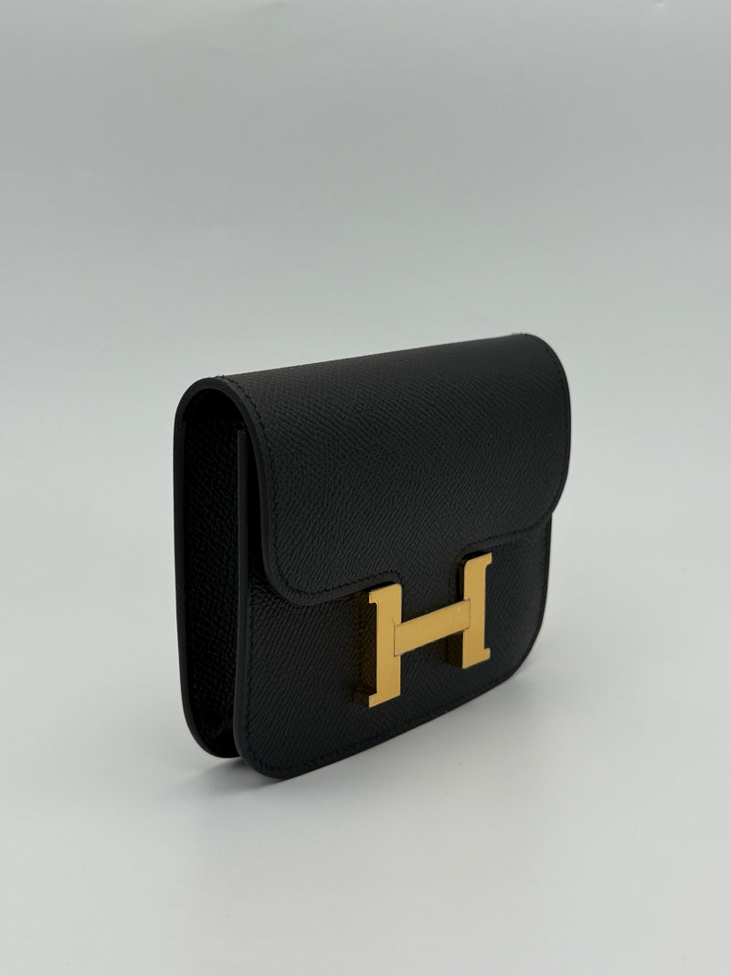 Hermès Constance Slim Wallet In Black Epsom Leather With GHW