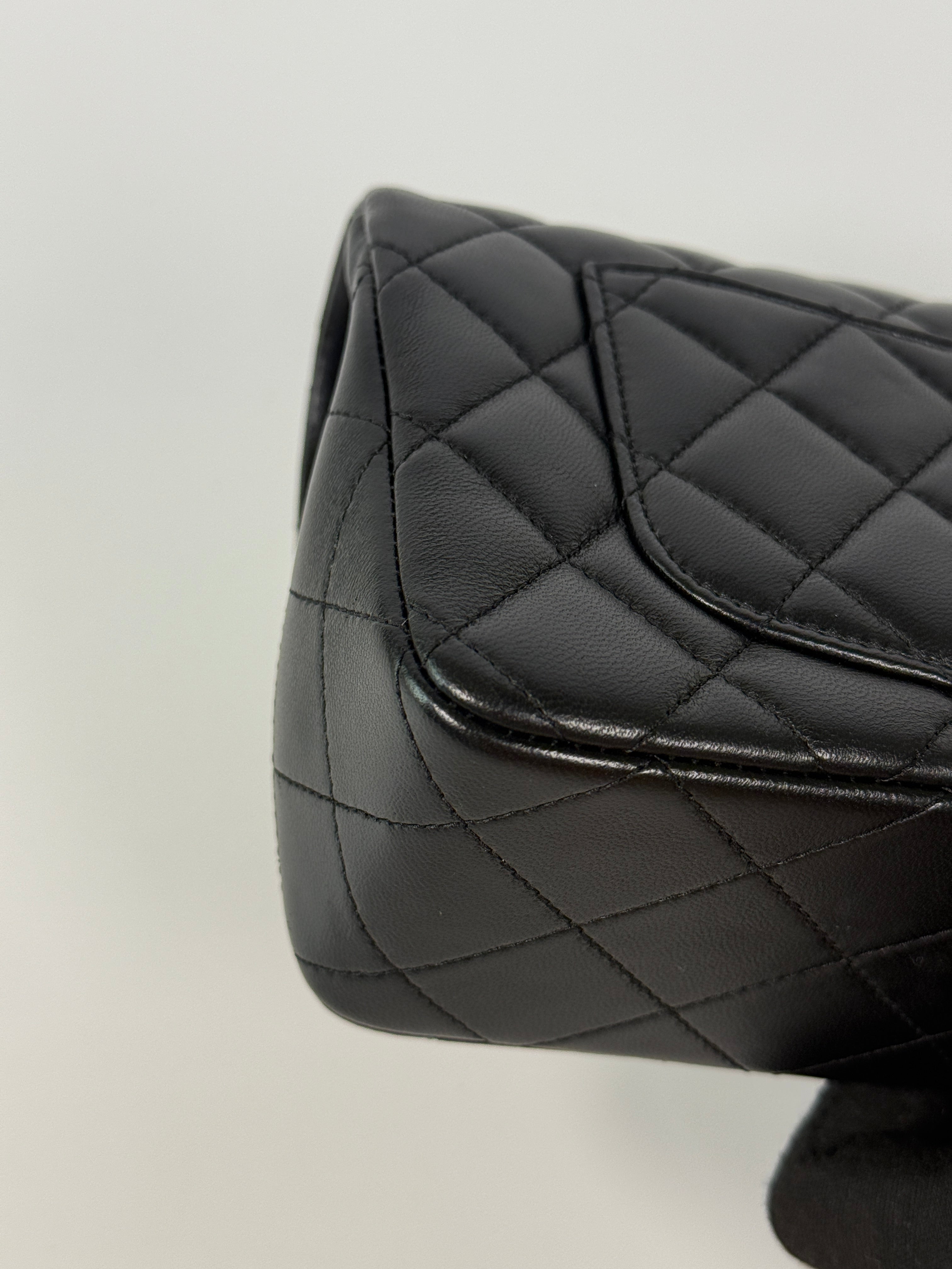 Chanel Mini Rectangle In Black Lambskin Leather With Pale Gold Hardware