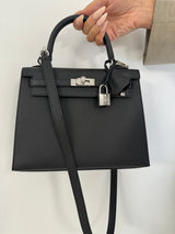 Hermès Kelly 25 In Noir Sellier Epsom With Palladium Hardware