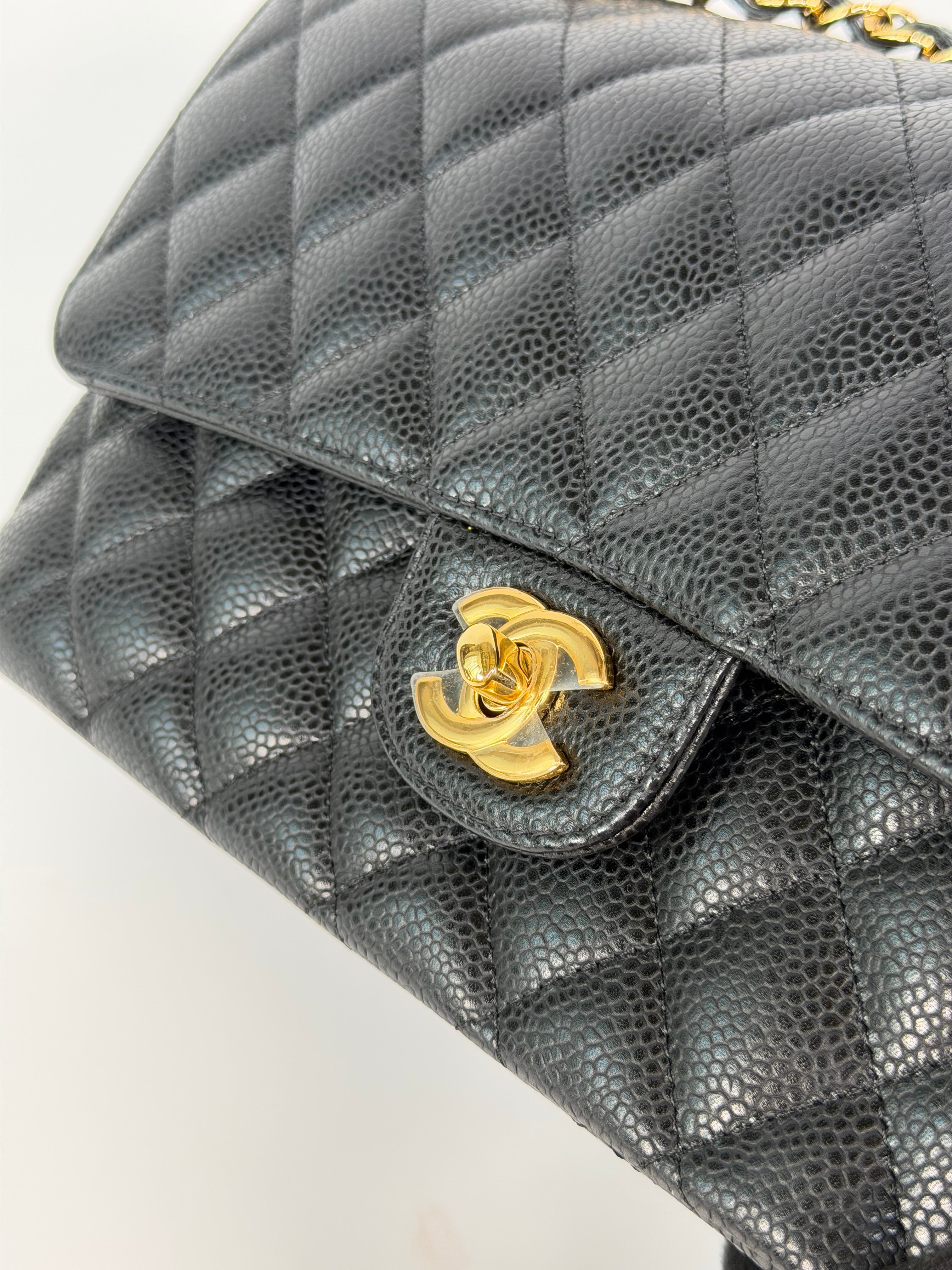 Chanel Medium Classic Double Flap Black Caviar Leather With Gold Hardware
