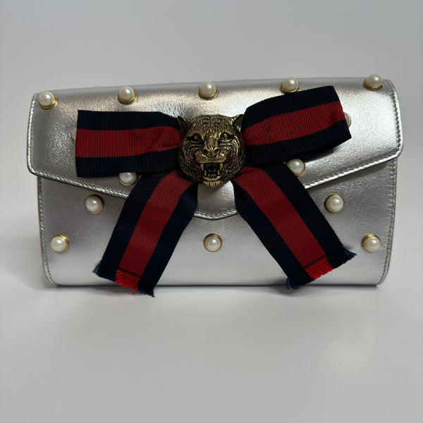 Gucci Silver Tiger Head Clutch