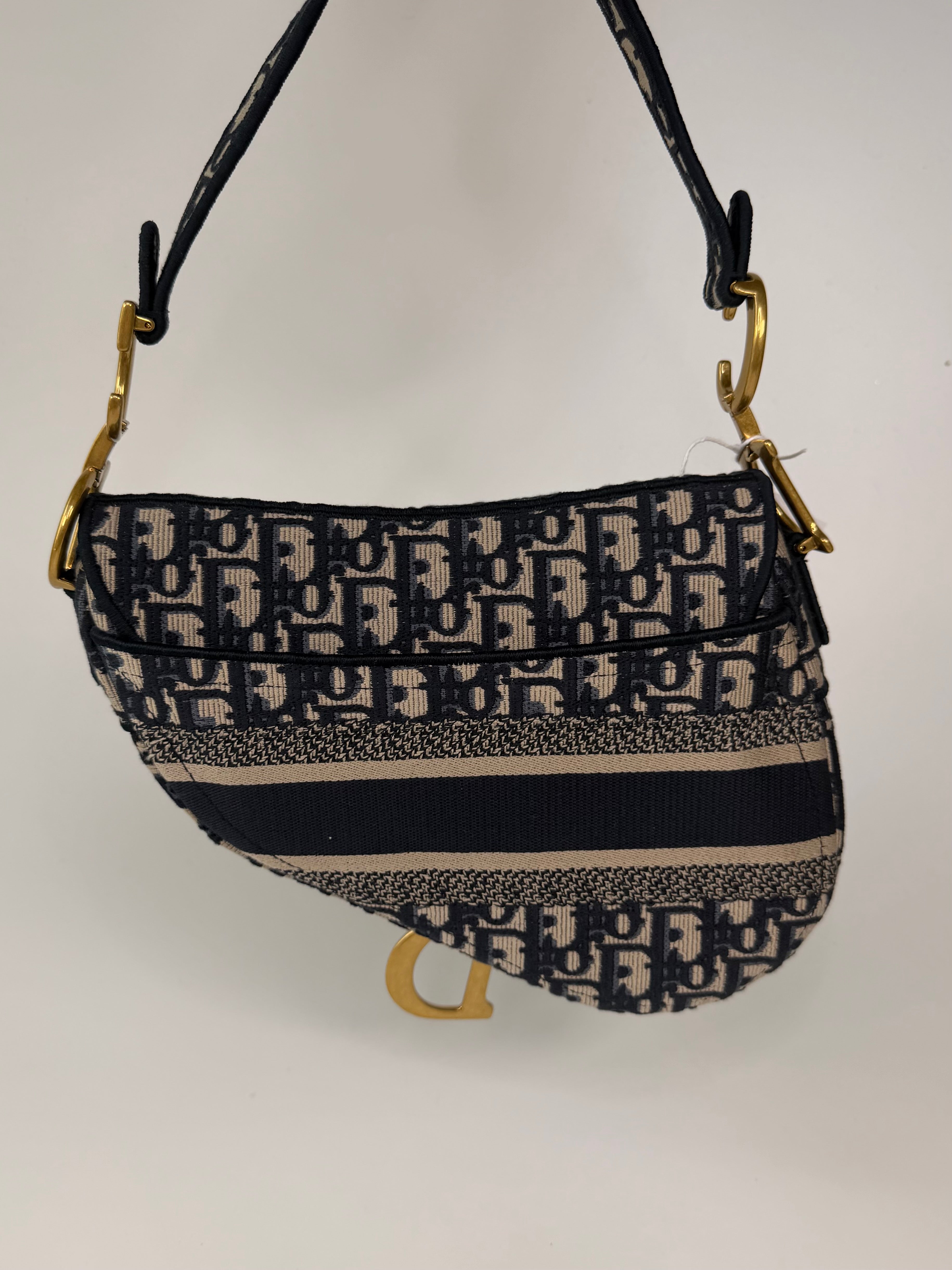 Christian Dior Saddle Bag In Blue Oblique Canvas With Gold Hardware