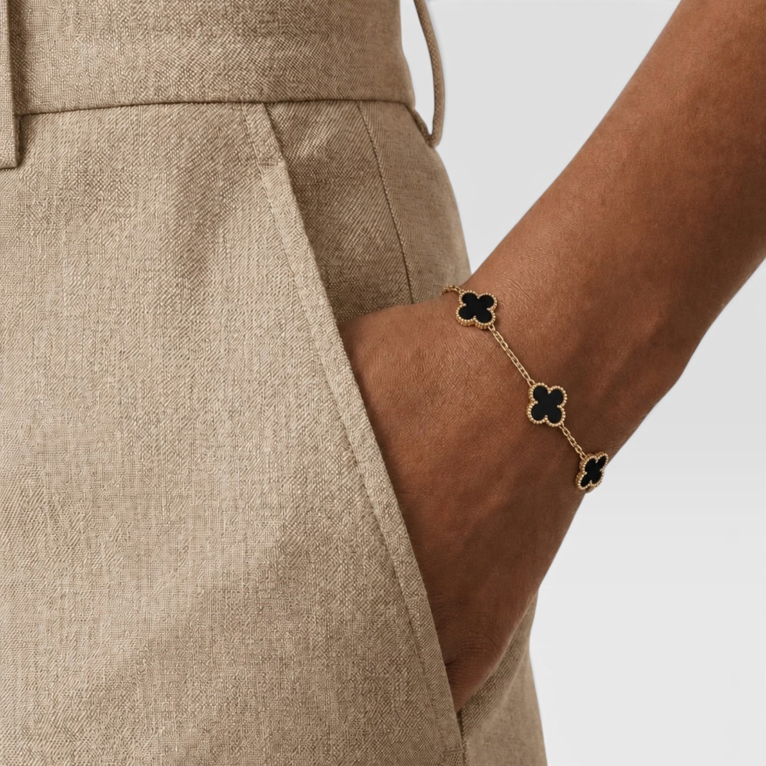 Van Cleef & Arpels Vintage Alhambra Bracelet, 5 Motifs Onyx