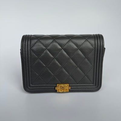 Chanel Boy Square Wallet On Chain In Grey Caviar GHW