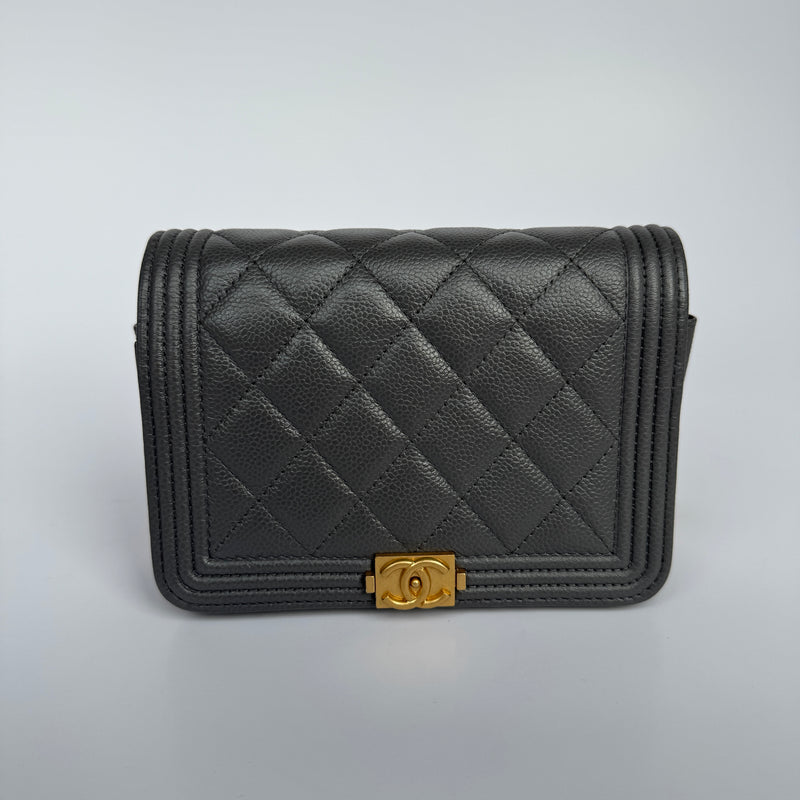 Chanel Boy Square Wallet On Chain In Grey Caviar GHW