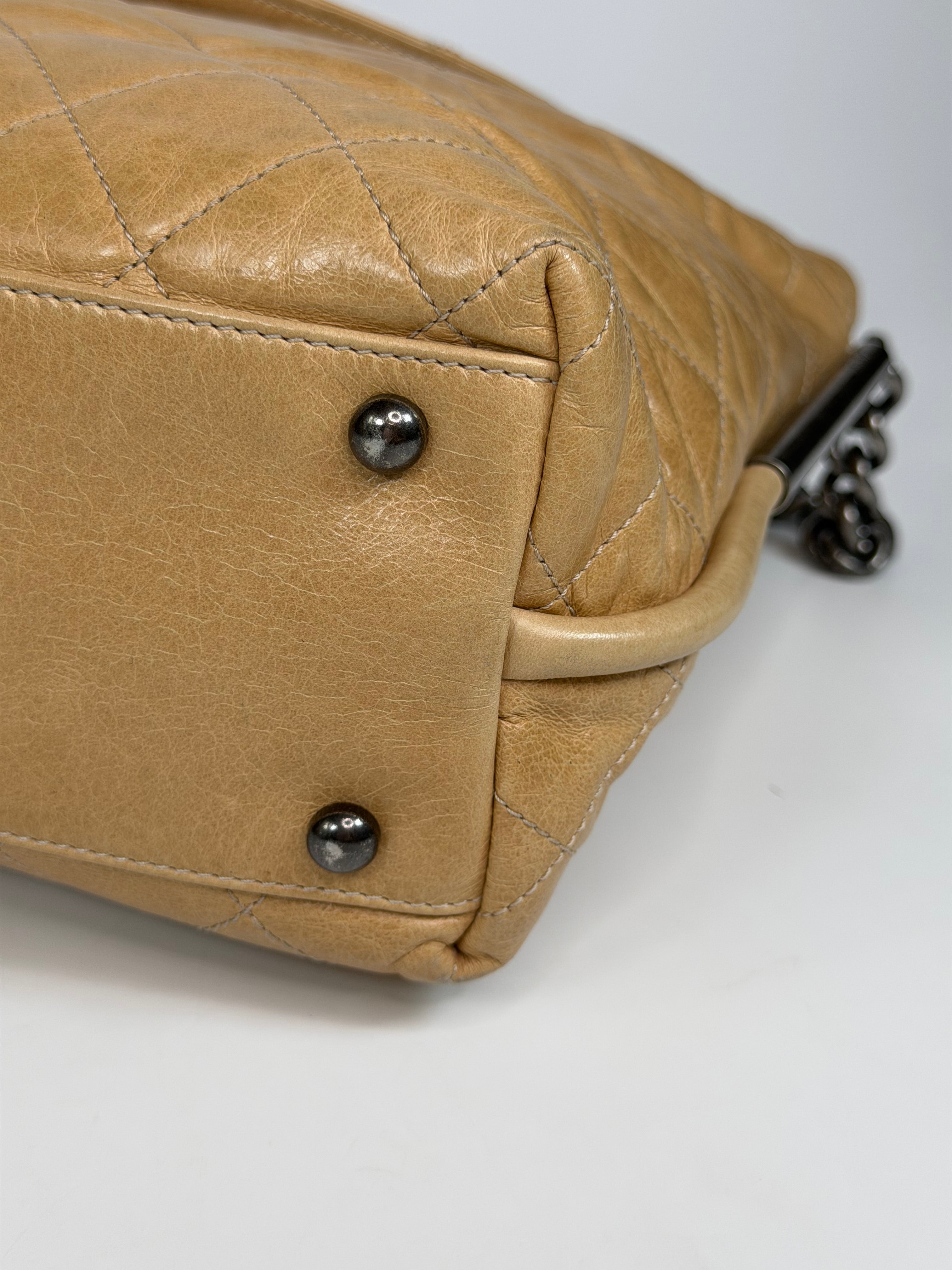 Chanel Large 31 Flap Bag In Beige Calfskin With Ruthenium Hardware. Authentic and preloved in very good condition. Insured next day delivery. Verified by Luxe cheshire