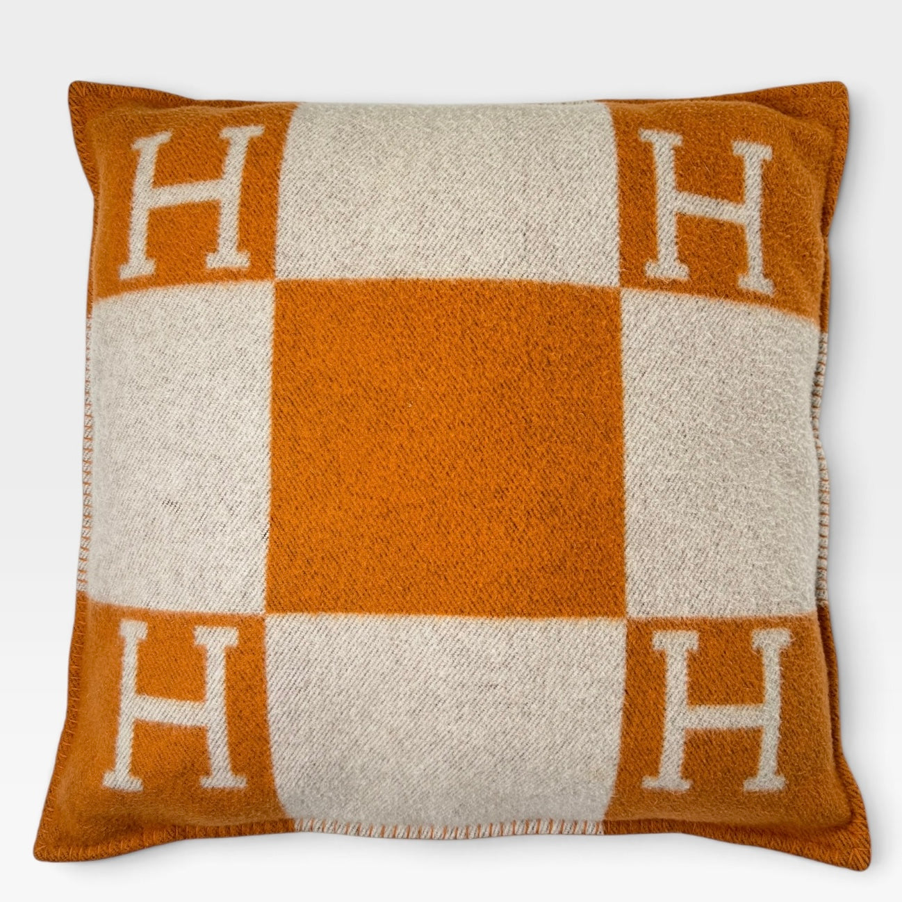 Hermès Avalon Cushion 70x70 In Ecru And Potiron. 100% authentic and preloved in excellent condition.