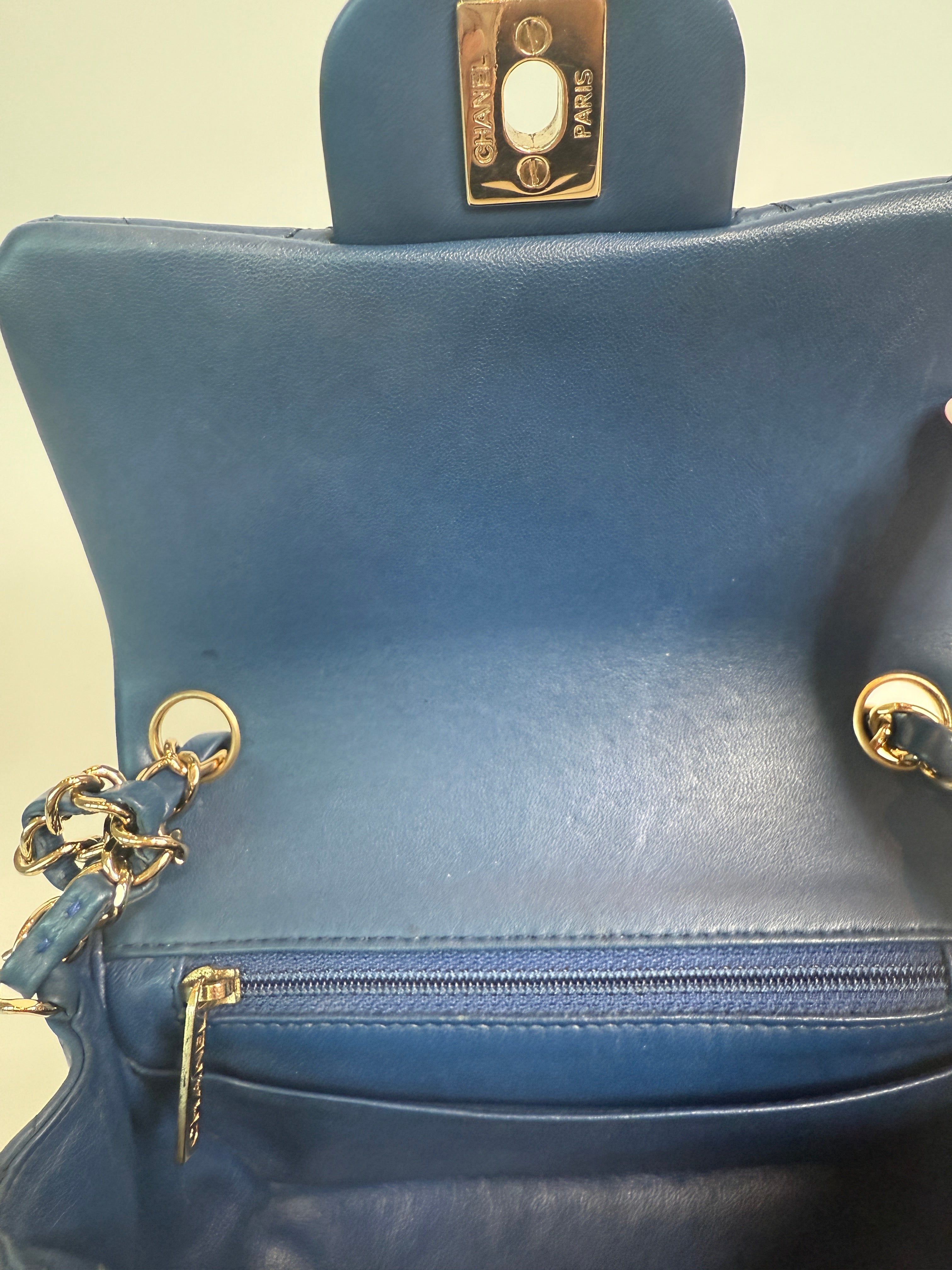 Chanel Mini Square In Navy Lambskin Leather With PGHW