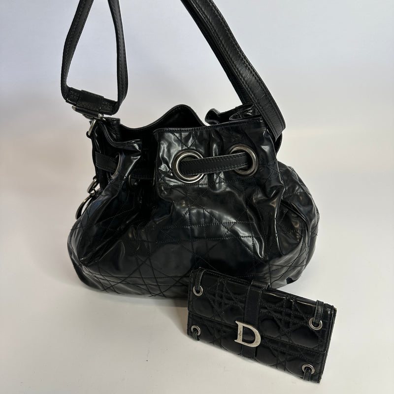 Christian Dior Black Quilted Lambskin Cannage Tote Bag