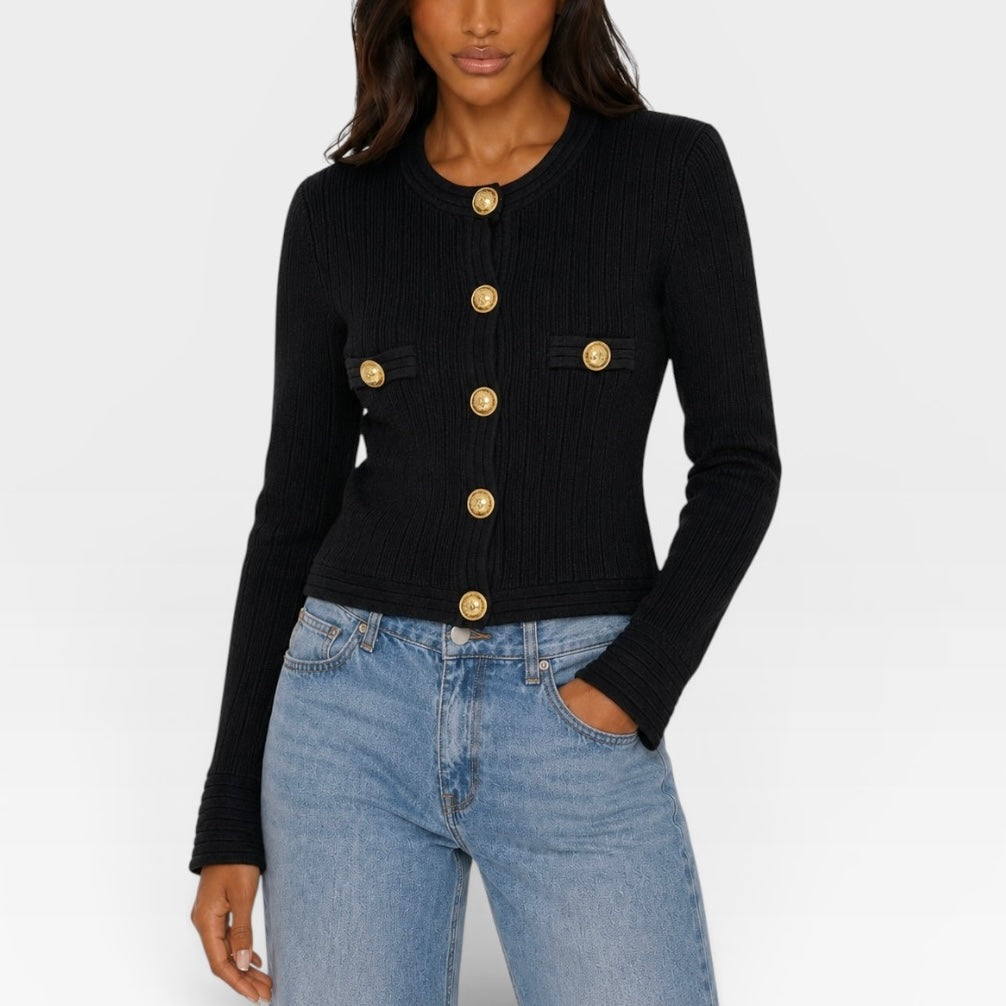 Balmain Black Cropped Jacquard-Knit Blazer (Size FR44)