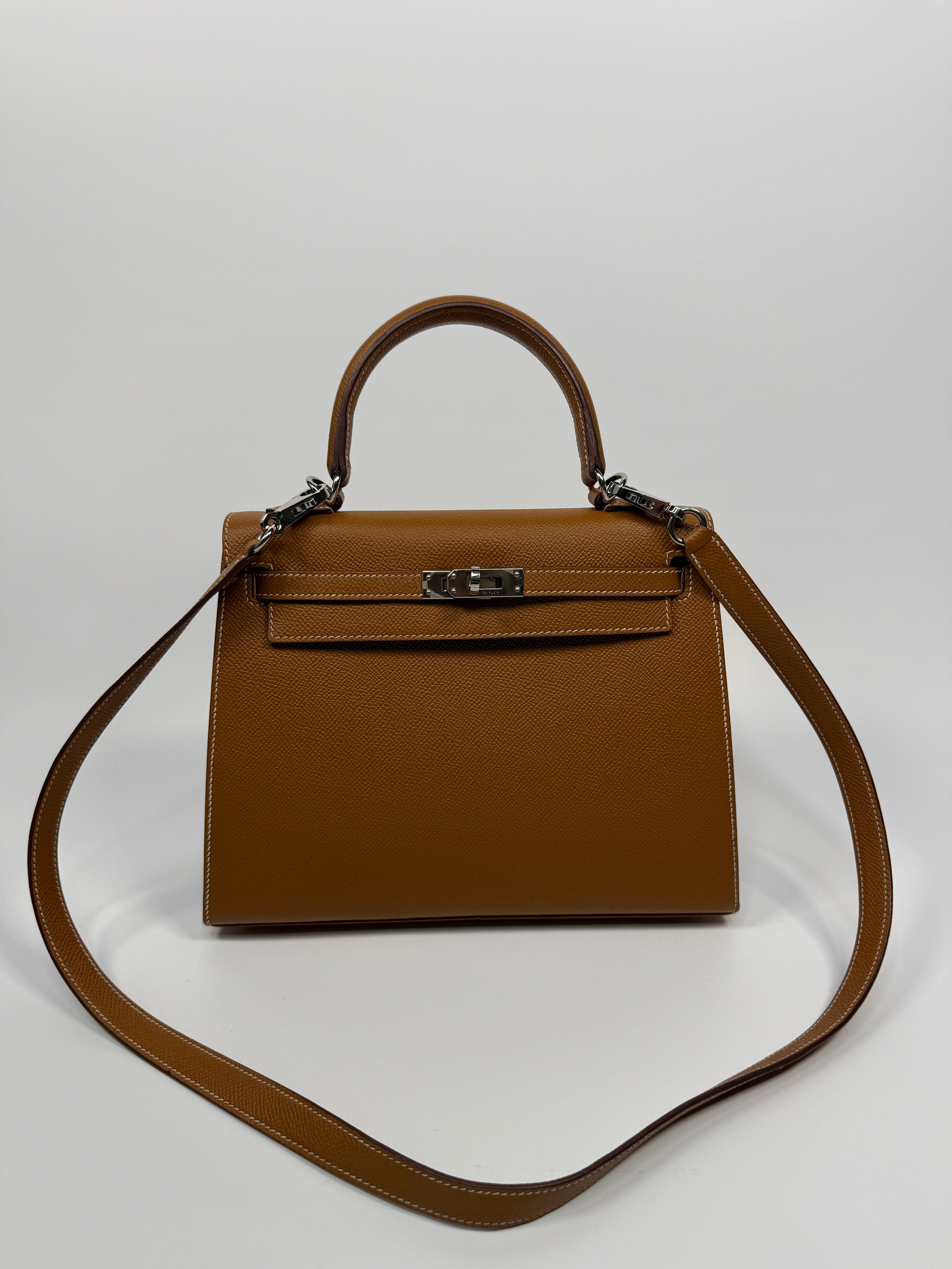 Authentic Pre Loved Hermès Kelly 25 Sellier In Gold Epsom Leather With Palladium Hardware Excellent Condition
