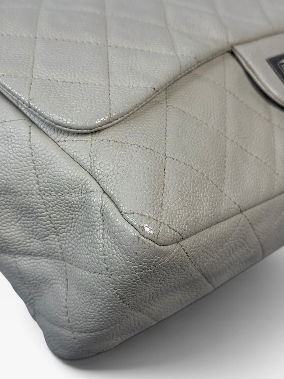 Chanel Reissue Single Flap In Ecru Caviar Leather With Silver Hardware