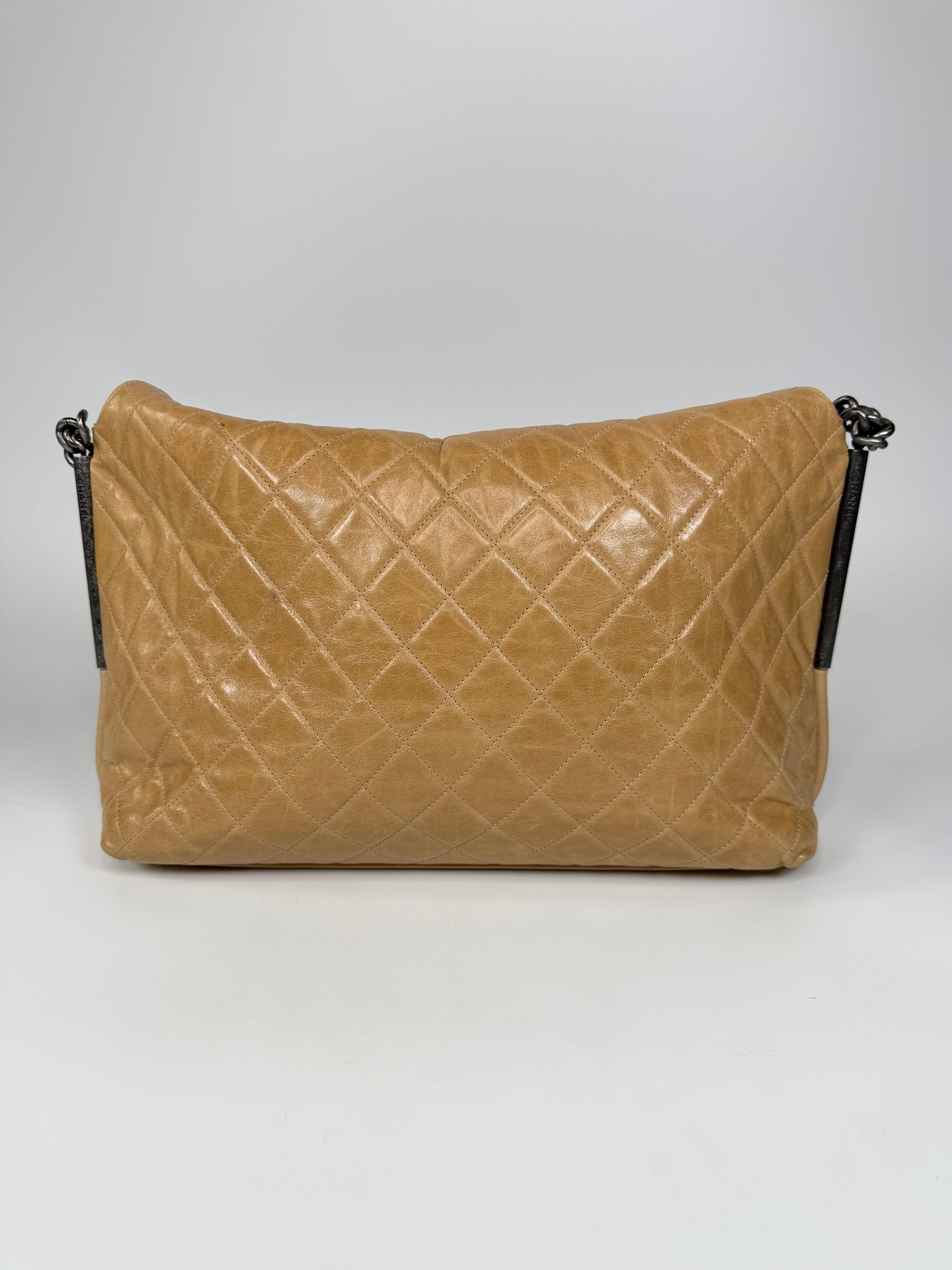 Chanel Large 31 Flap Bag In Beige Calfskin With Ruthenium Hardware. Authentic and preloved in very good condition. Insured next day delivery. Verified by Luxe cheshire