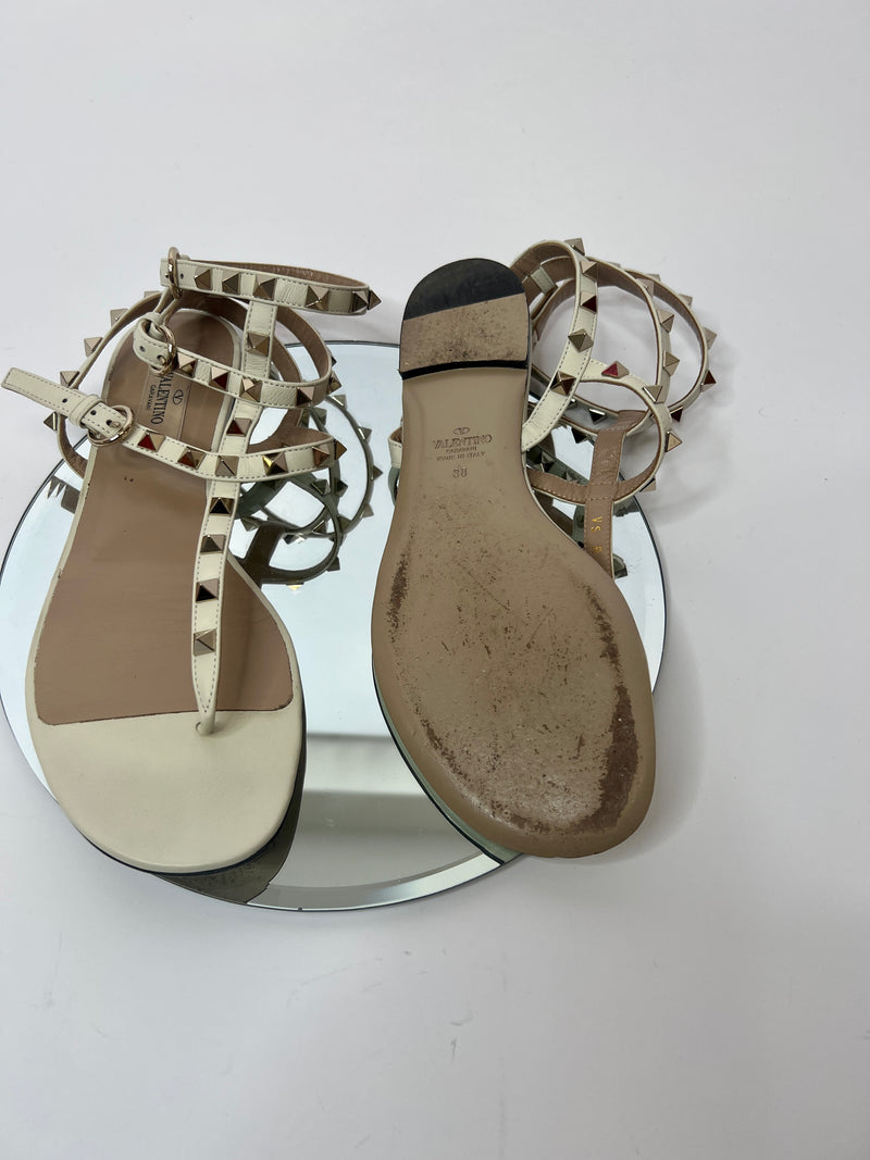 Valentino Garavani Cream Rockstud Sandals (Size 38 / UK 5)